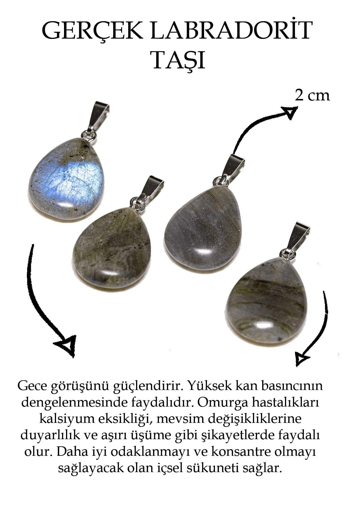 Sertifikalı Labradorit Doğal Taş Damla Kesim Kolye Sürpriz Hediye