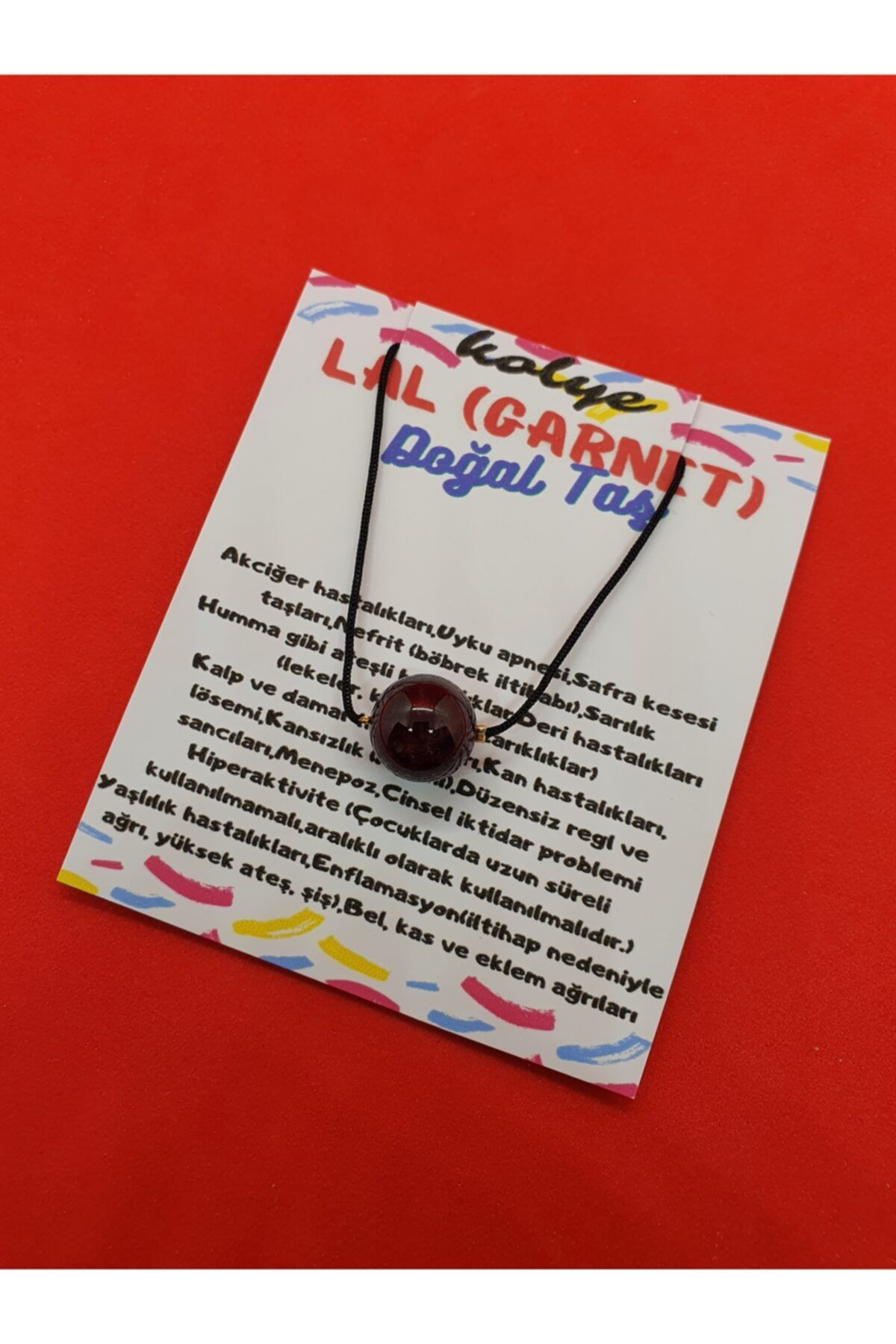 Sertifikalı Lal (GARNET) Taşı Kolye Ayarlanabilir Orijinal Doğal 