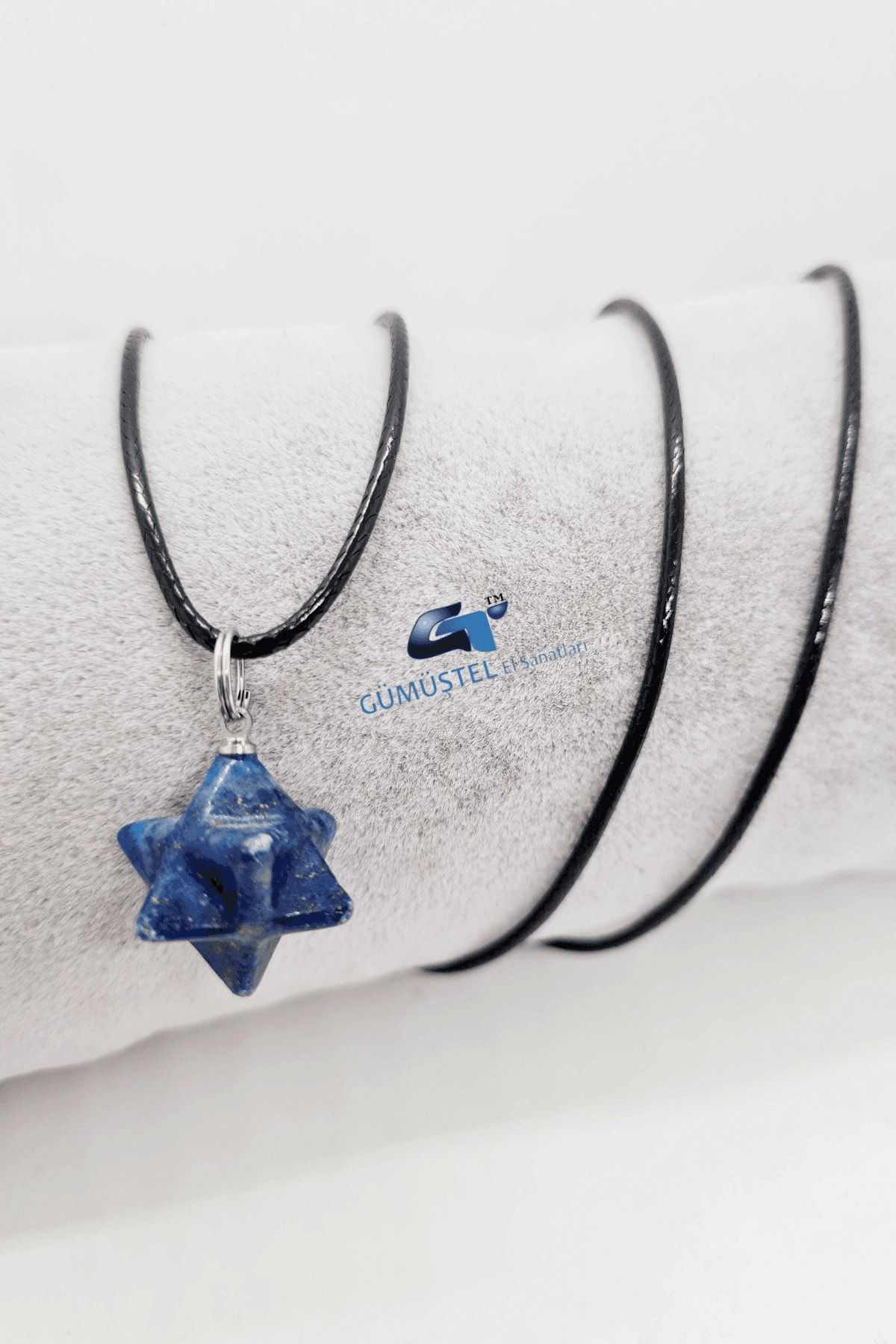 Sertifikalı Lapis Lazuli Doğal Taş Kolye Özel Kesim Zincir Hediye