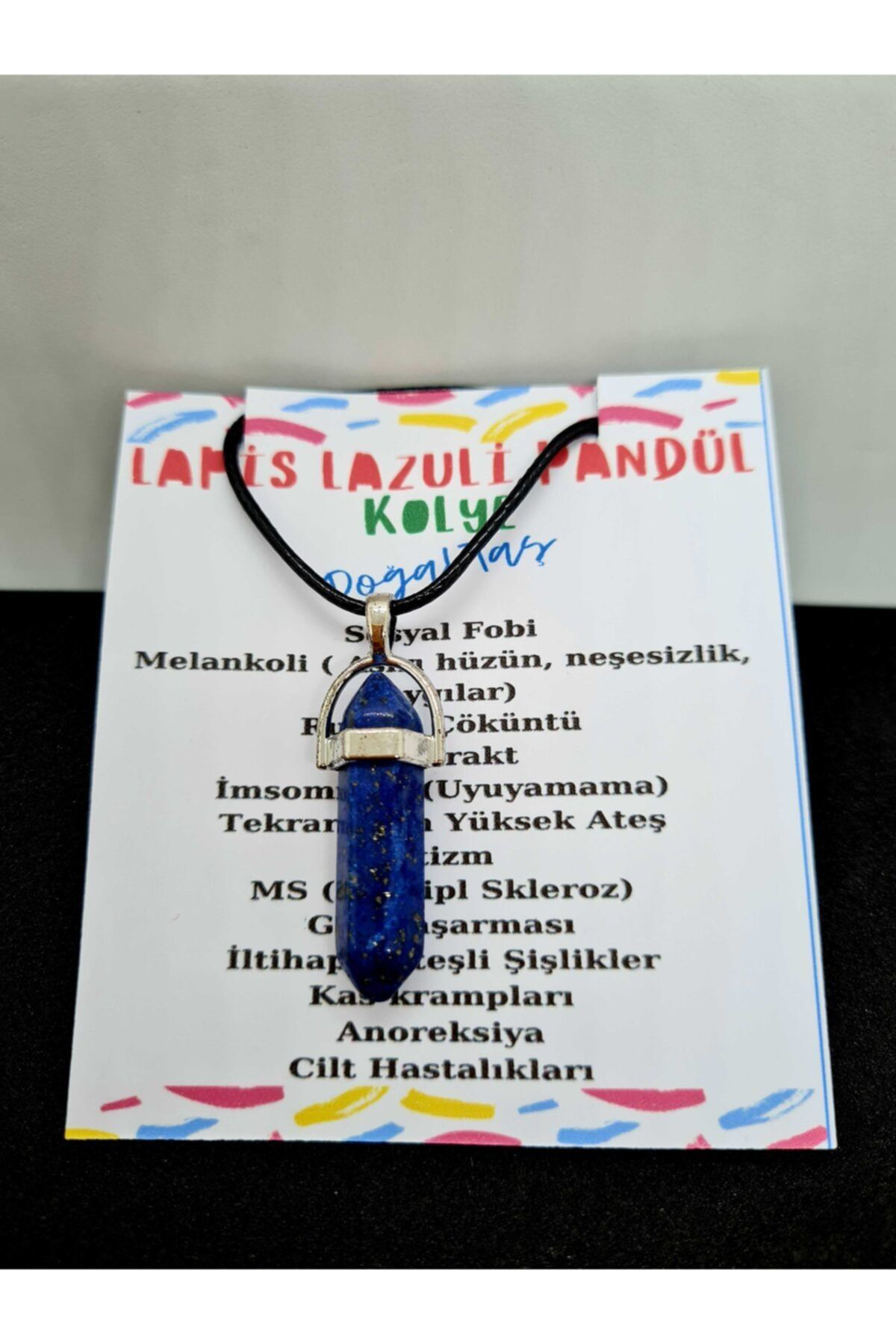 Sertifikalı Lapis Lazuli Doğal Taş Pandül Kolye Zincir Ve Ip Dahi