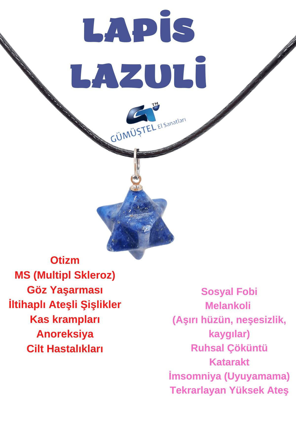 Sertifikalı Lapis Lazuli Doğal Taş Kolye Özel Kesim Zincir Hediye