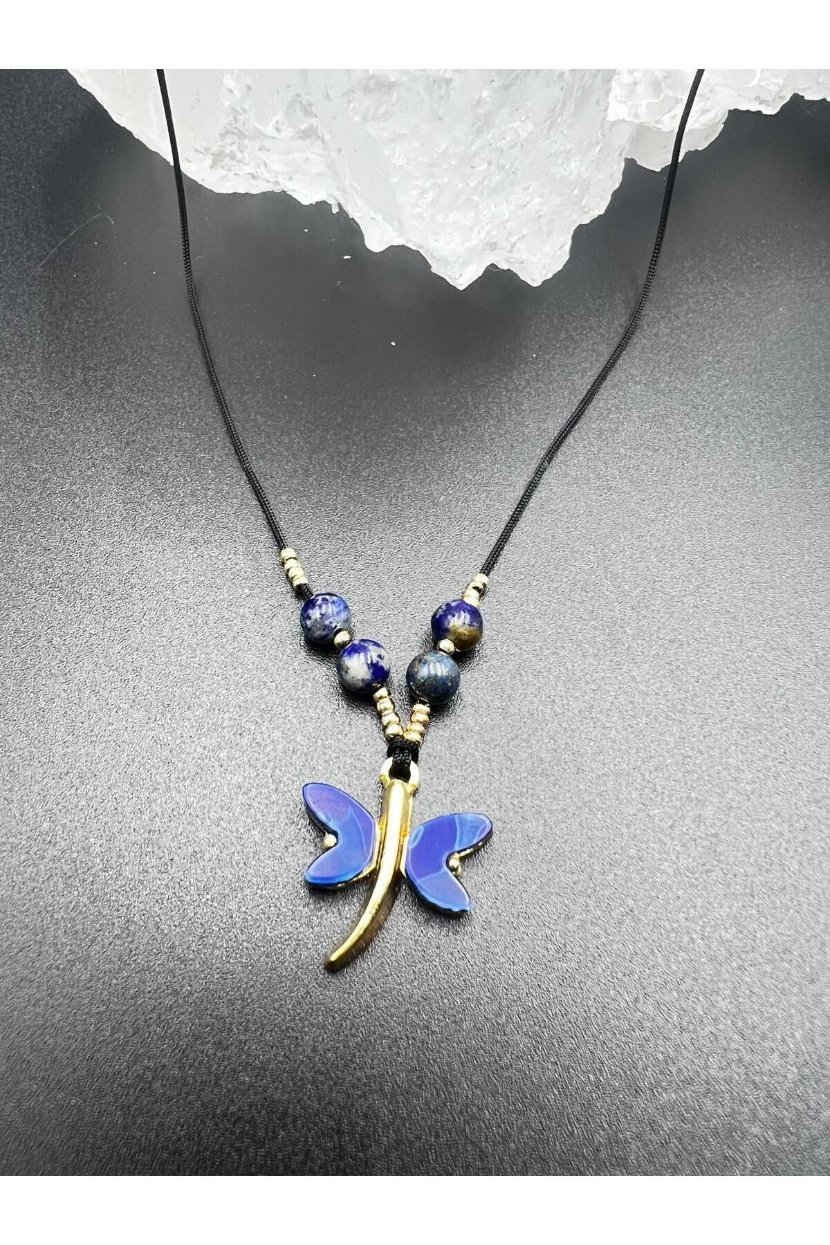 Sertifikalı Lapis Lazuli & Sedef Doğal Taş Tasarım Kolye Yusufcuk