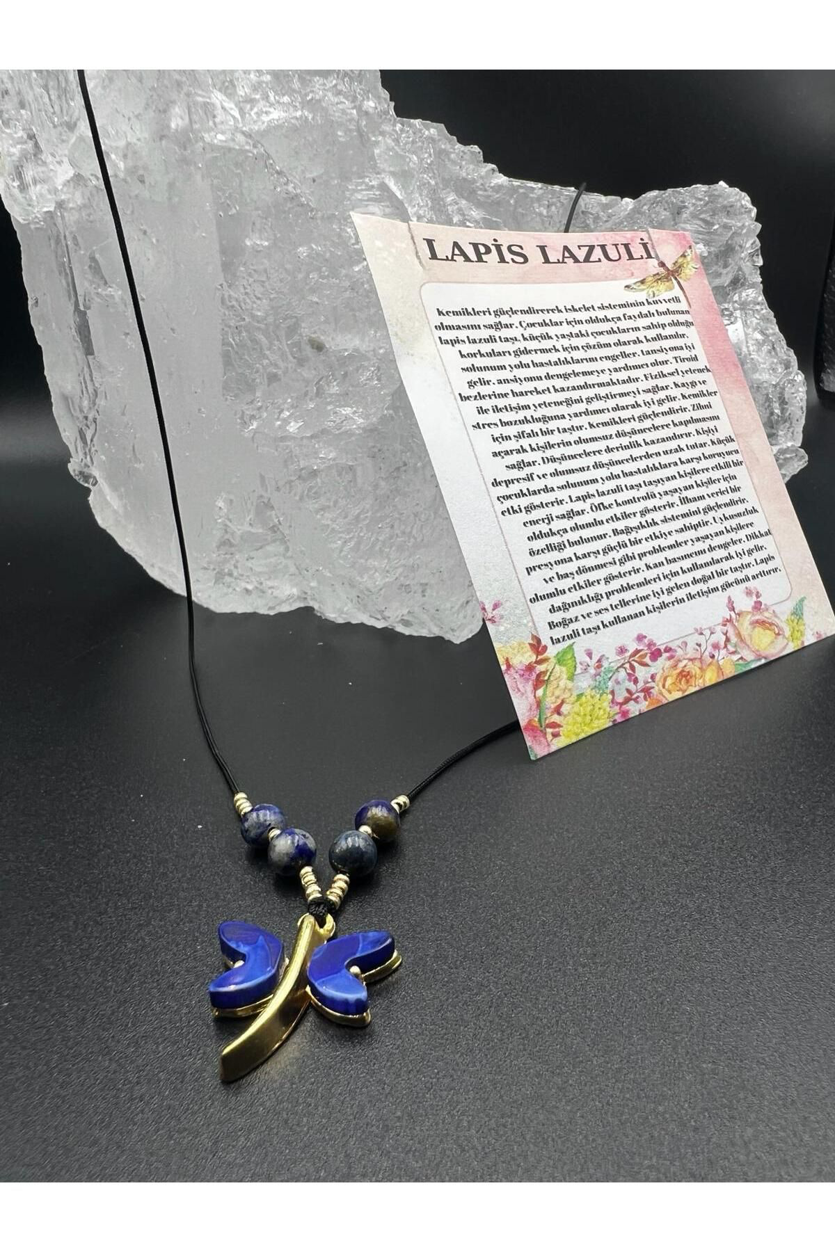 Sertifikalı Lapis Lazuli & Sedef Doğal Taş Tasarım Kolye Yusufcuk