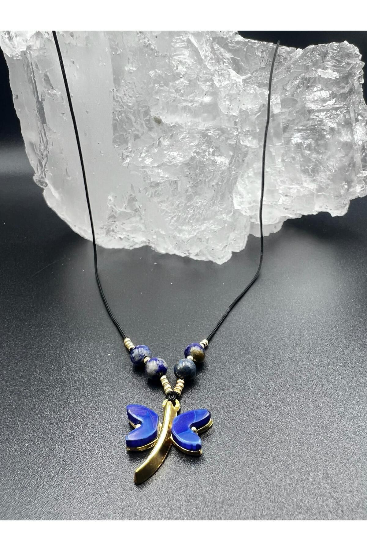 Sertifikalı Lapis Lazuli & Sedef Doğal Taş Tasarım Kolye Yusufcuk
