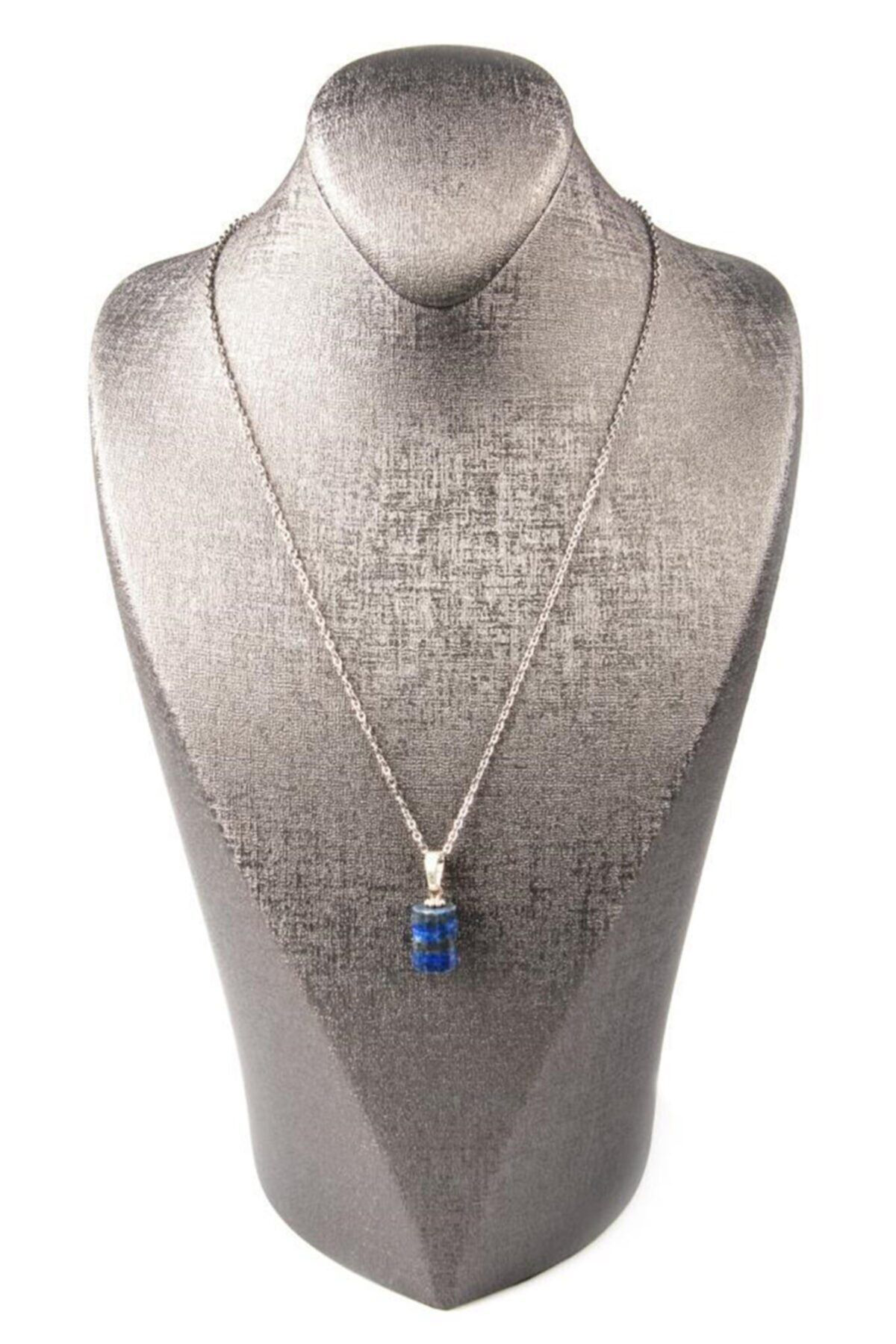 Sertifikalı Lapis Lazuli Taşı Kolye Silindir Doğal Taş