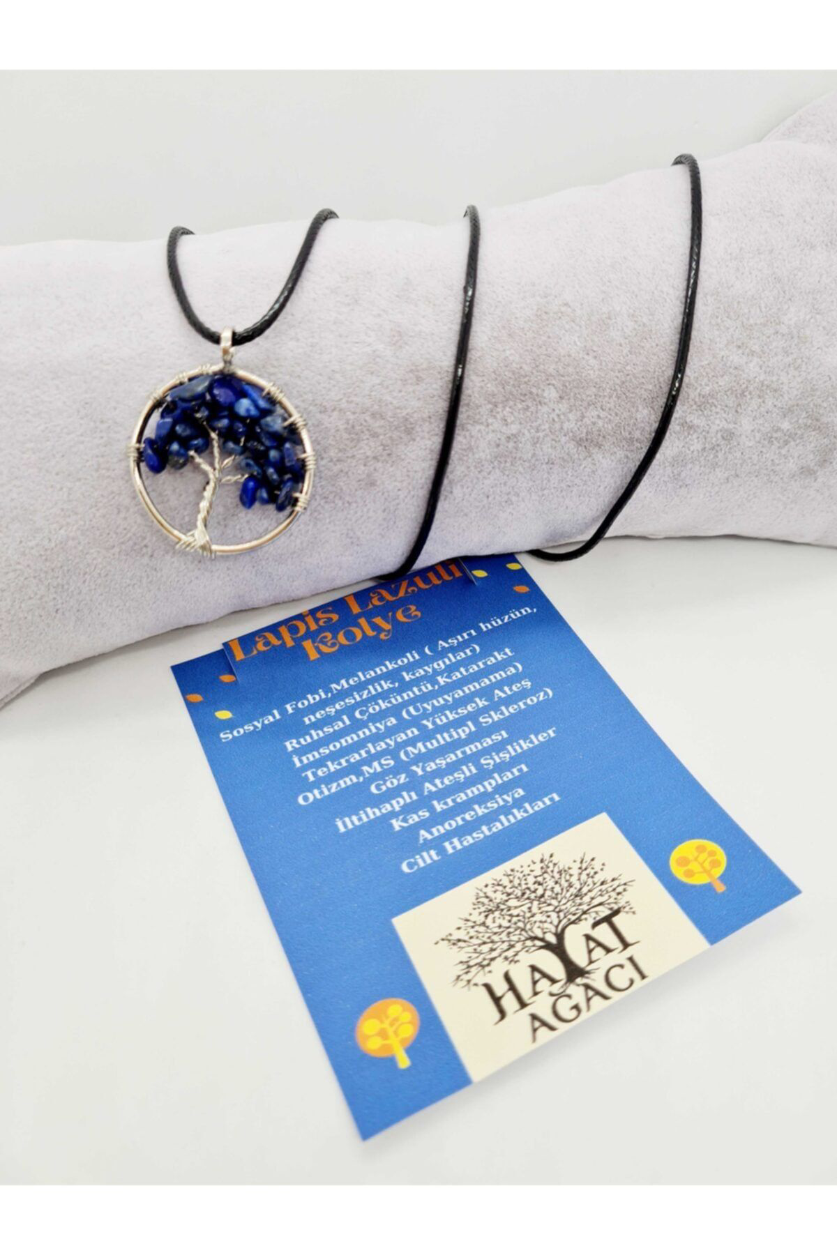 Sertifikalı Lapis Lazuli Taşı Hayat Ağacı Kolye Orijinal Doğal Ta