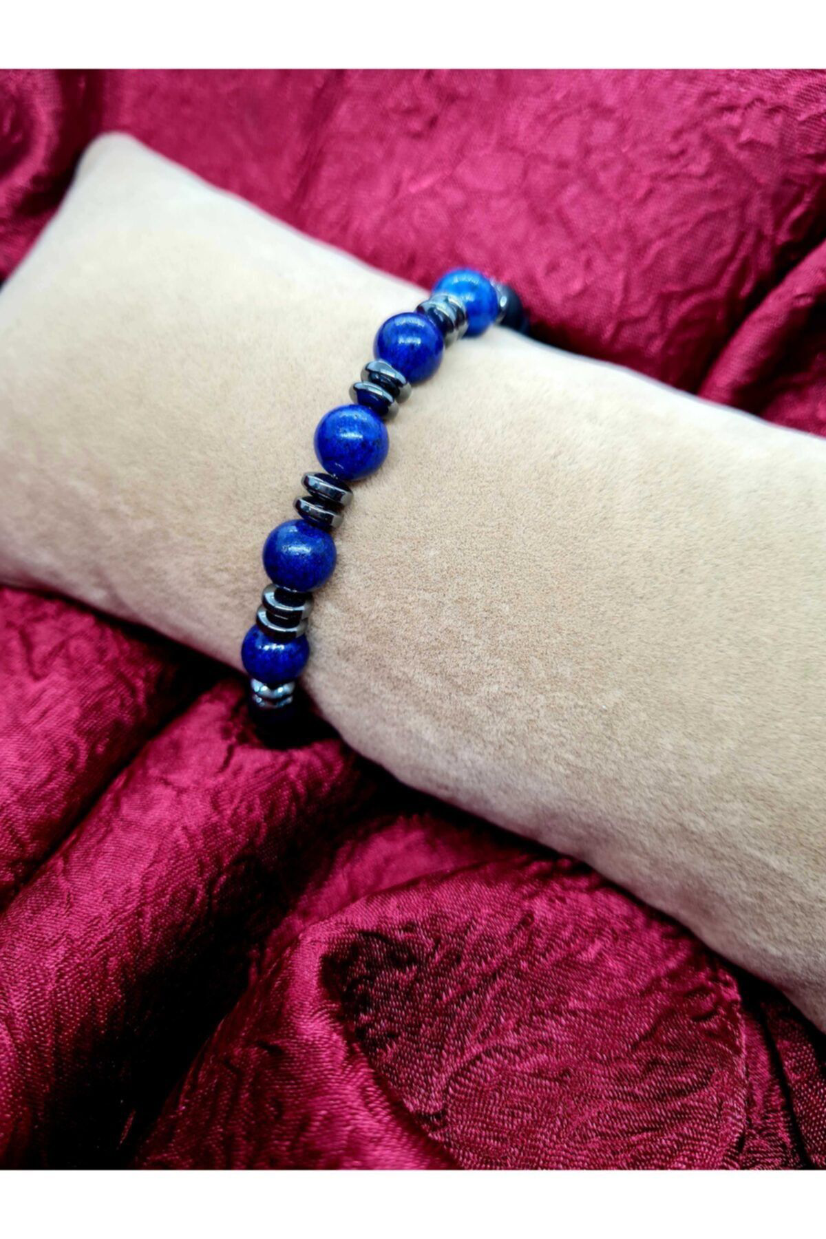 Gümüştel El Sanatlari Sertifikali Lapis Lazuli & Hematit & Oniks Doğal Taş Bileklik