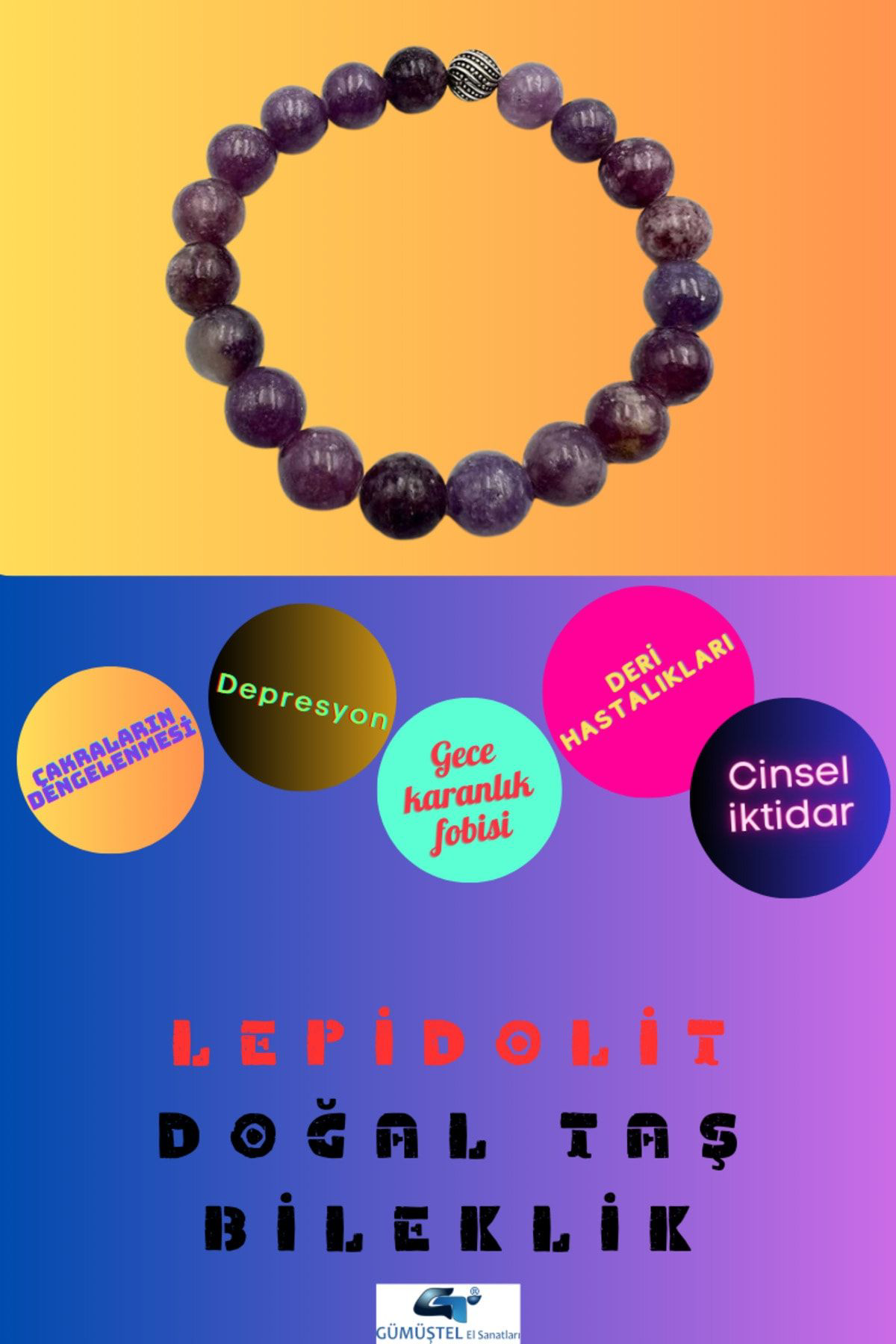 Sertifikalı Lepidolit Doğal Taş Bileklik 10 Mm Aaa Kalite Sürpriz