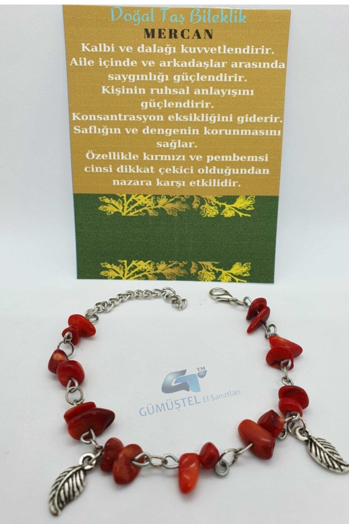 Sertifikalı Mercan Taşı Bileklik Orijinal Doğal Taş Tasarım Bilek