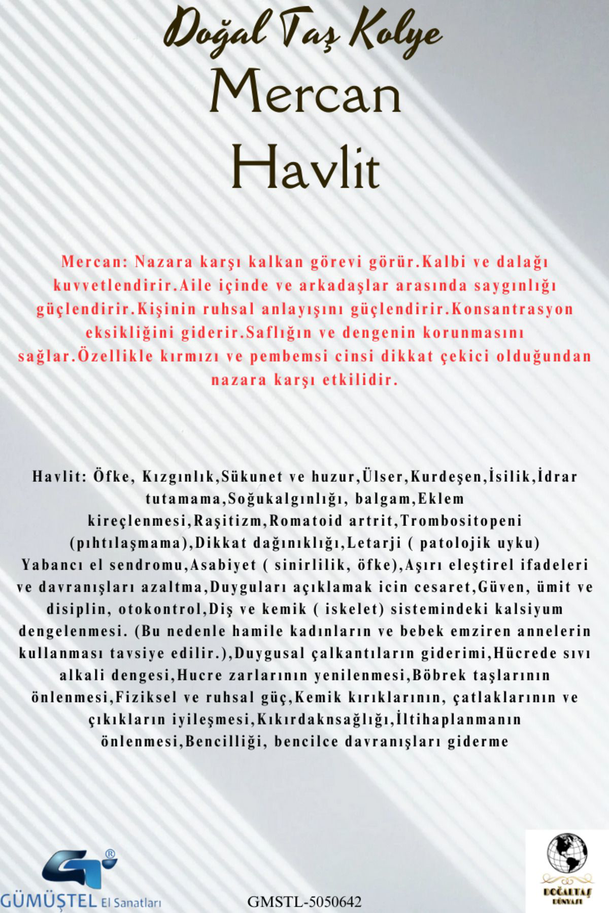 Sertifikalı Mercan Havlit Doğal Taş Kolye AAA Kalite Özel Tasarım Sertifikalı Mercan Havlit Doğal Taş Kolye AAA Kalite Özel Tasarım