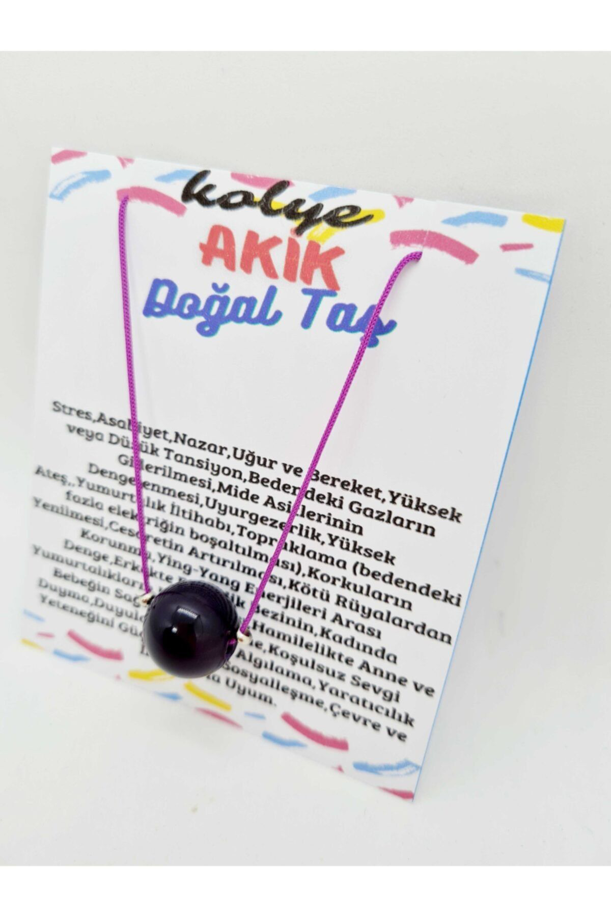 Sertifikalı Mor Akik Taşı Kolye Ayarlanabilir Orijinal Doğal Taş 