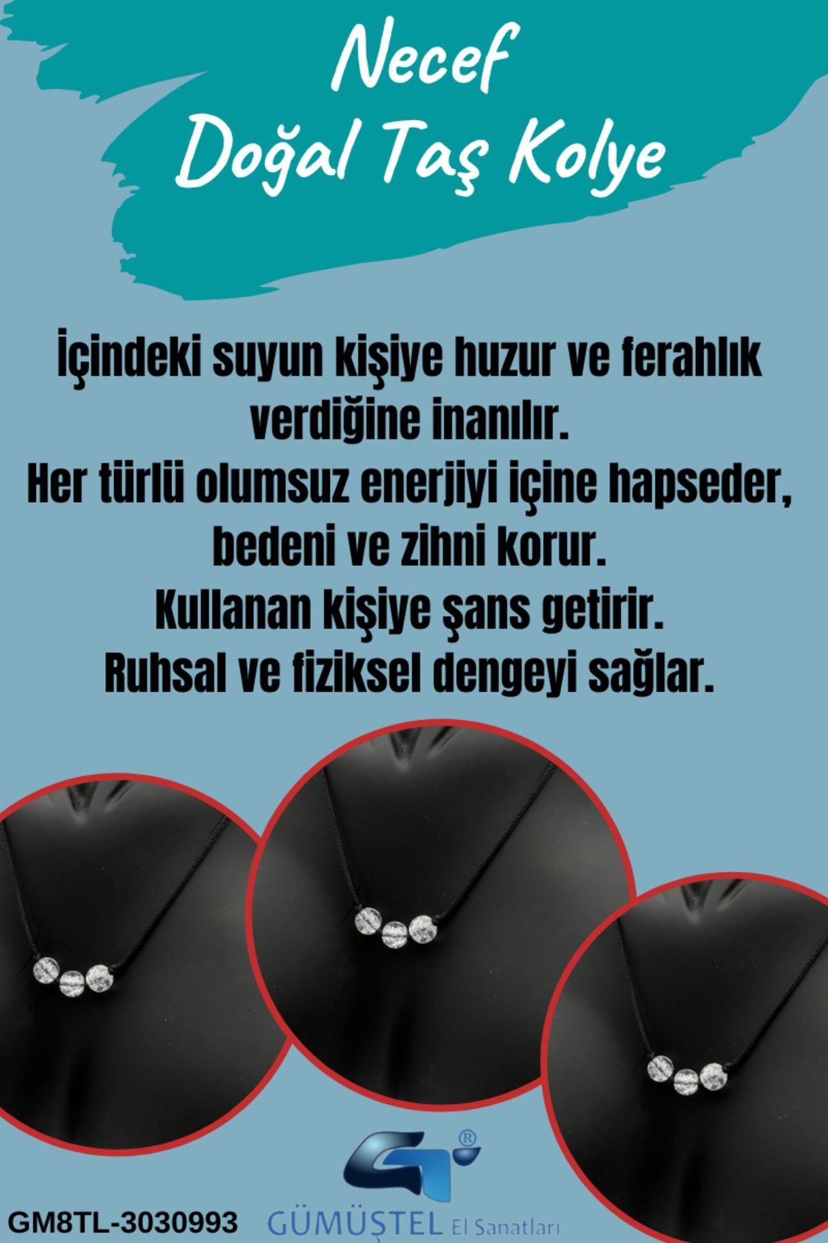 Sertifikalı Necef Doğal Taş Kolye