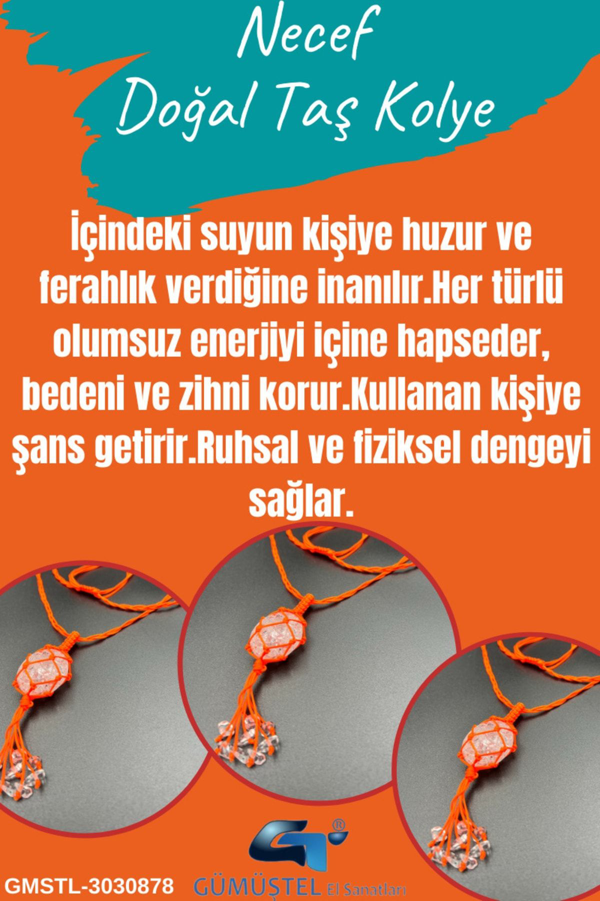 Sertifikalı Necef Doğal Taş Tasarım Kolye El Yapımı Örgü Model