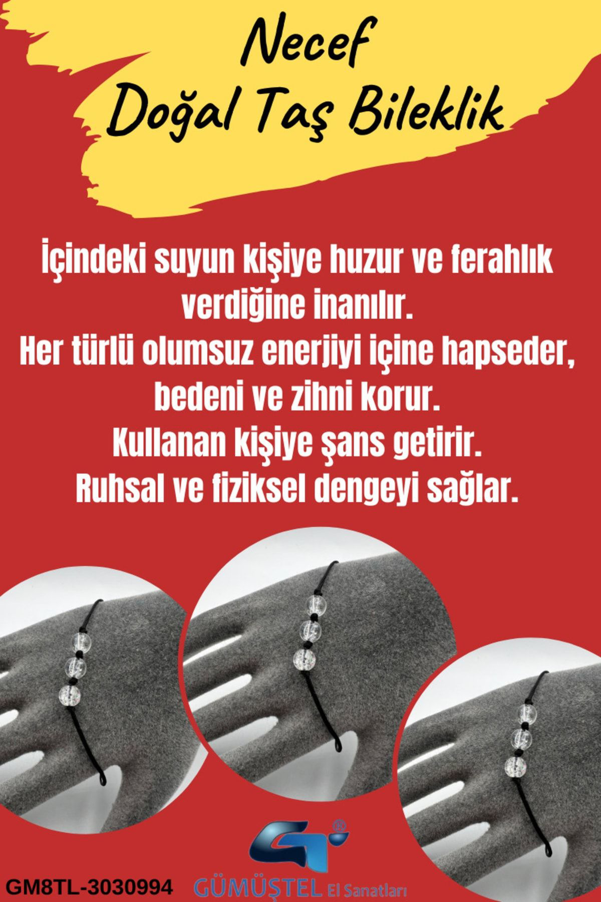 Sertifikalı Necef Doğal Taş Bileklik Asansörlü Kilit Sistemi Aaa 