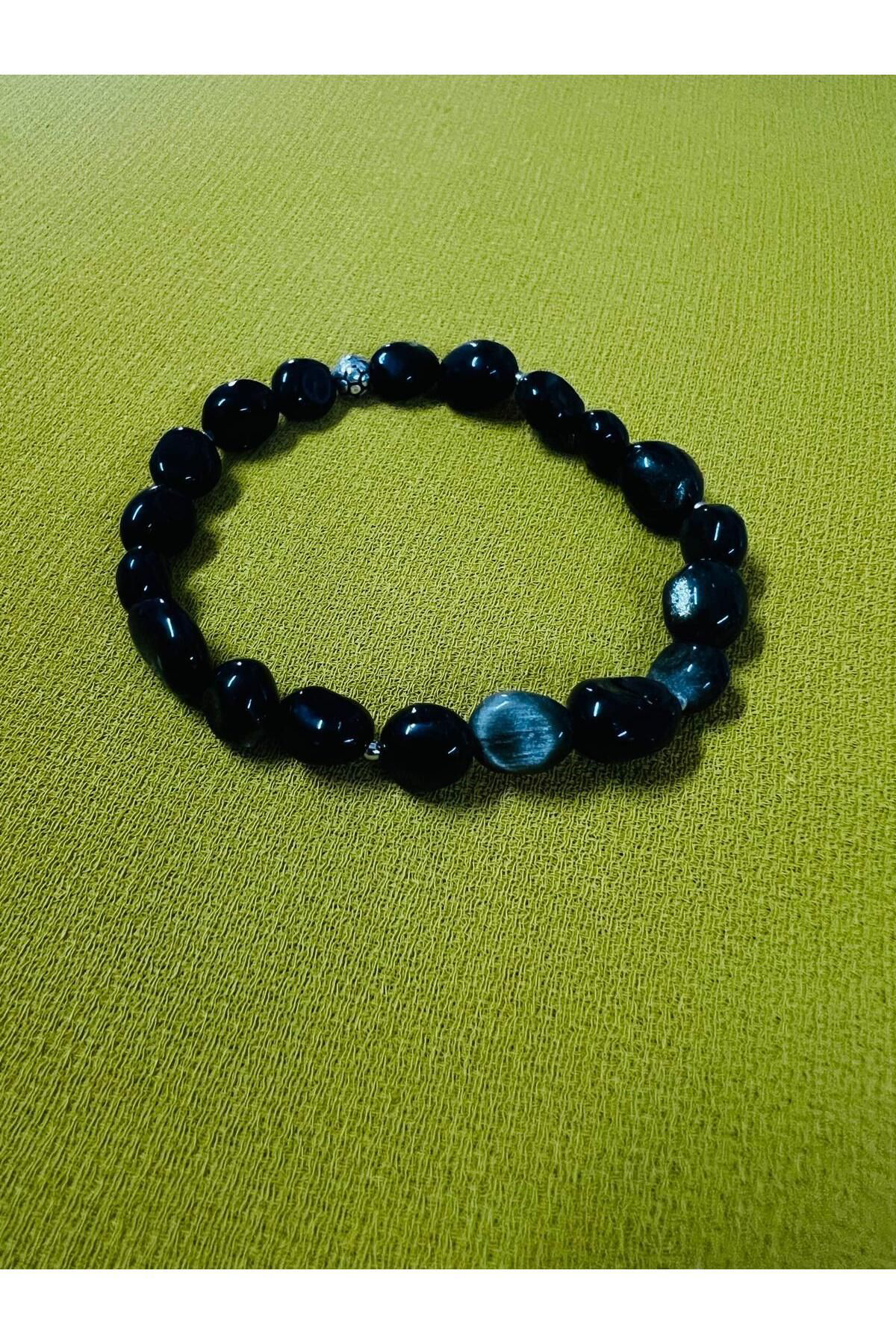 Sertifikalı Obsidyen Doğal Taş Şekilsiz Tımbıl Bileklik