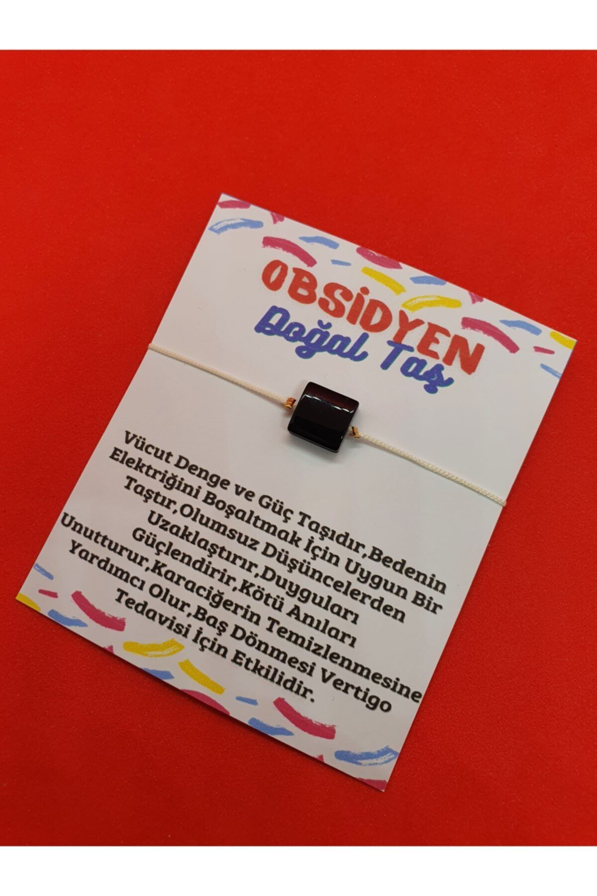 Sertifikalı Obsidyen Taşı Bileklik Ayarlamalı Kare Ipli