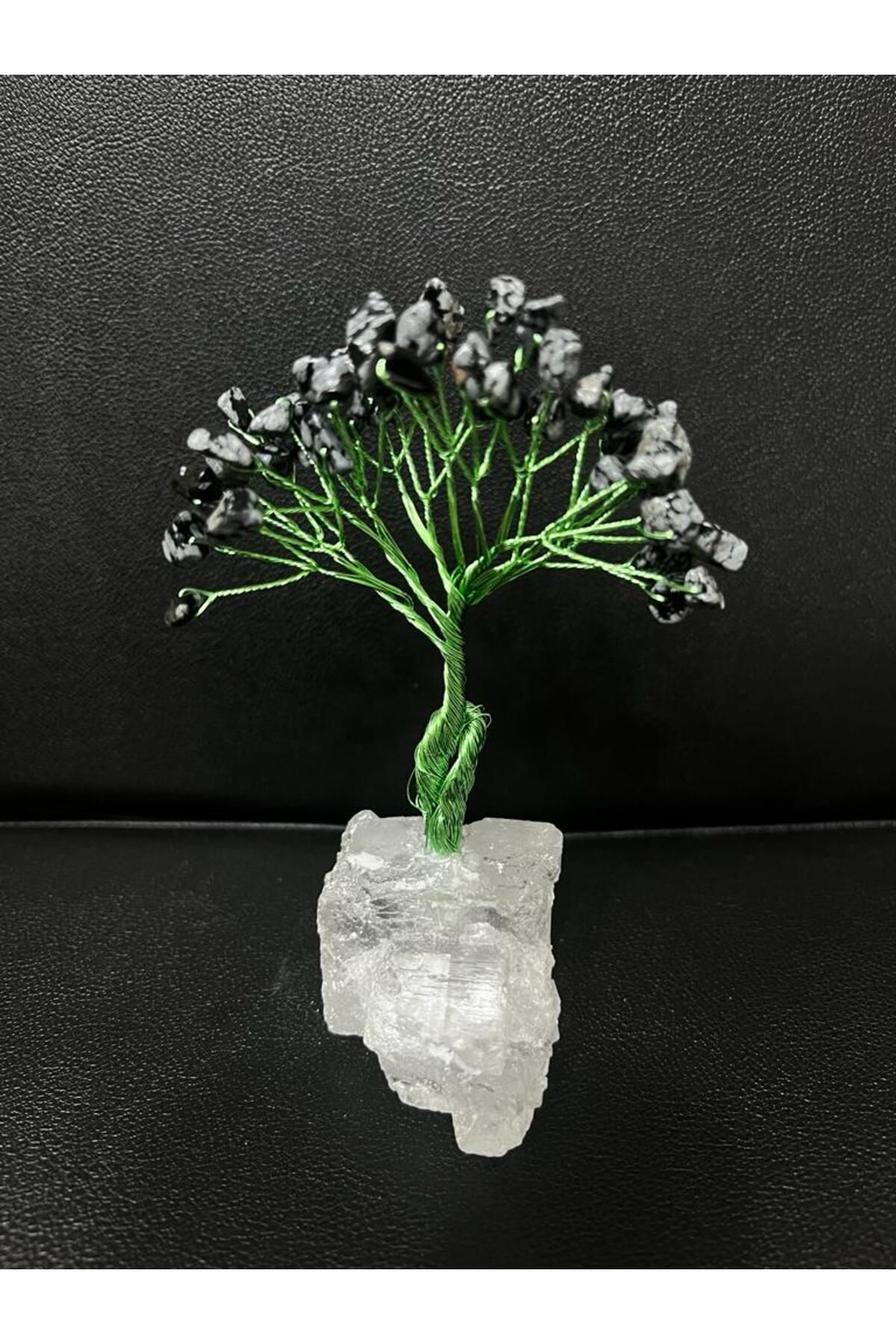 Sertifikalı Obsidyen Orijinal Doğal Taş Hayat Ağacı Biblo El Yapı