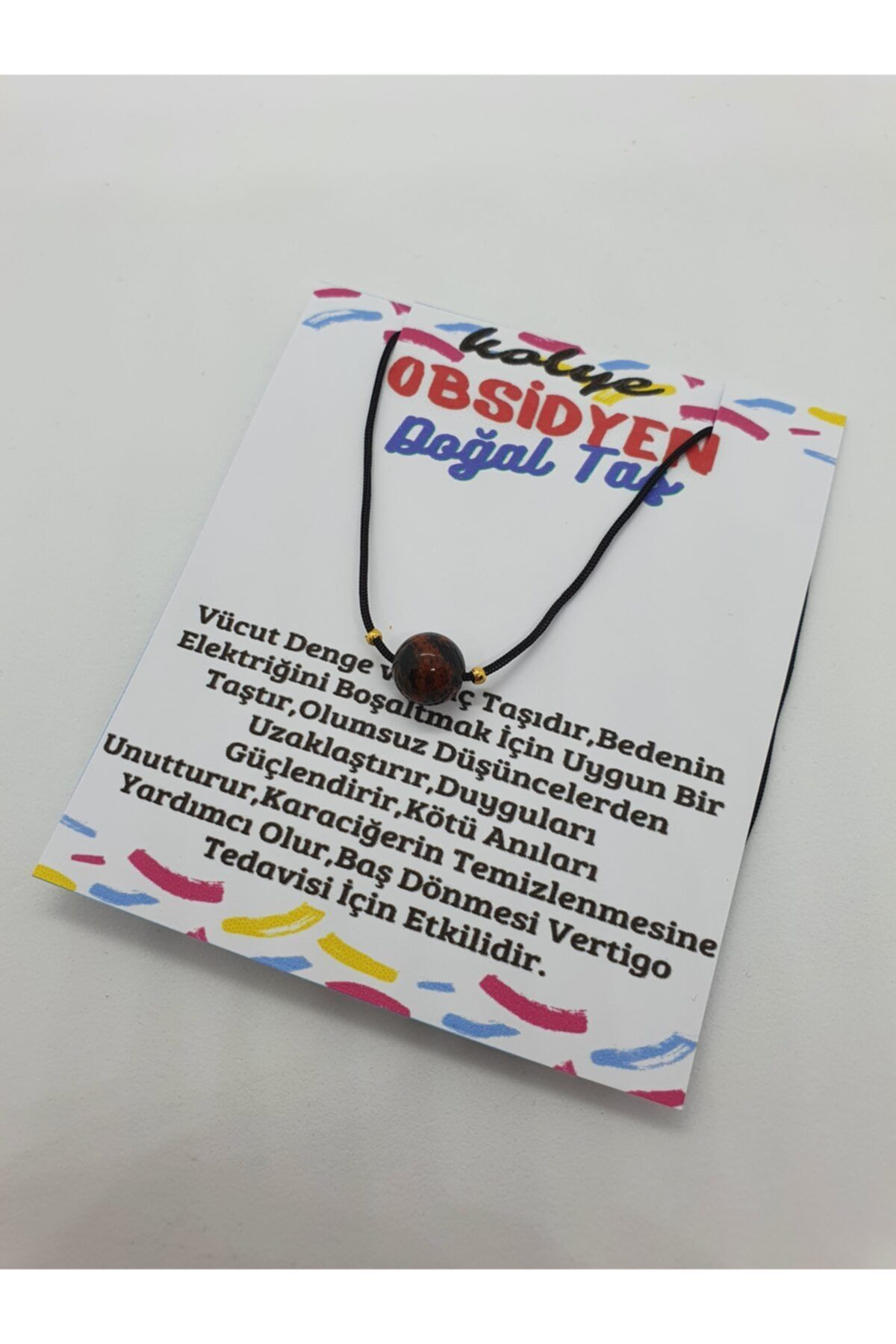 Sertifikalı Obsidyen Taşı Kolye Ayarlanabilir Orijinal Doğal Taş 