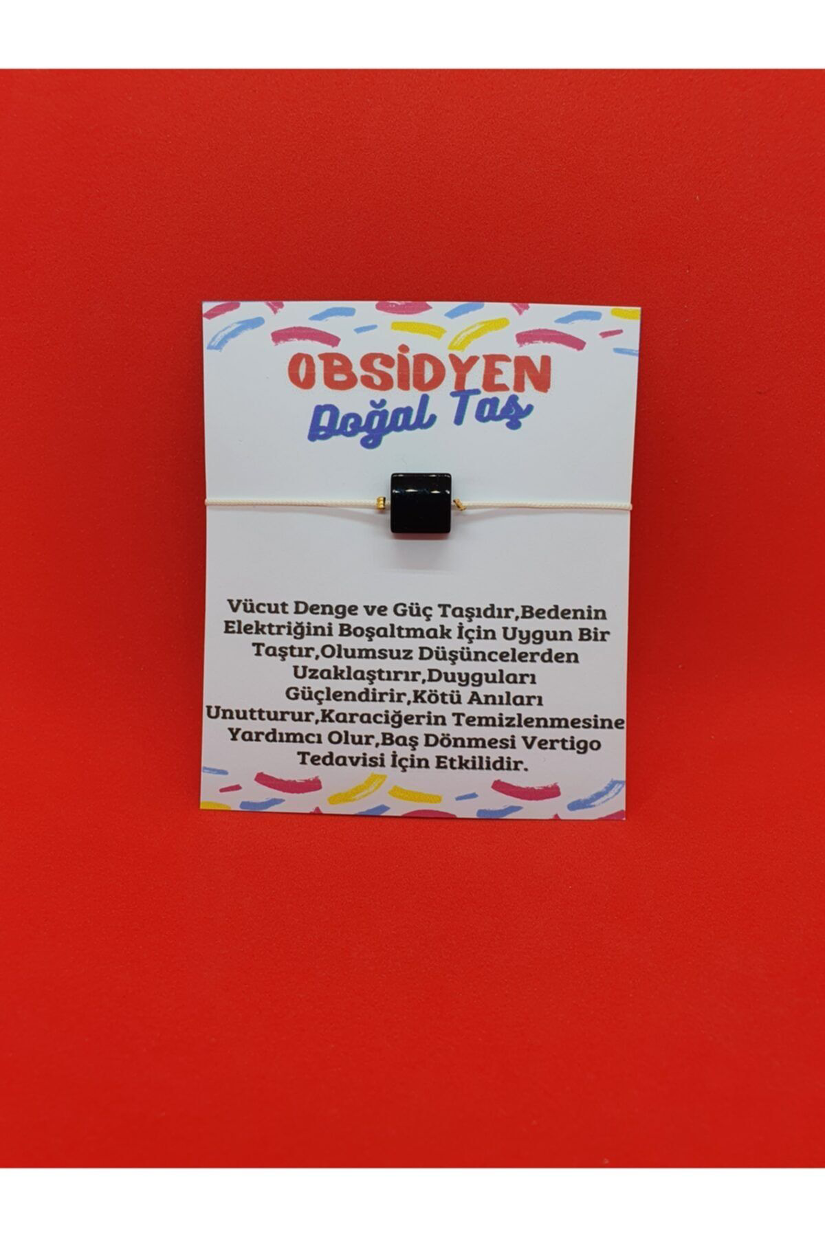 Sertifikalı Obsidyen Taşı Bileklik Ayarlamalı Kare Ipli