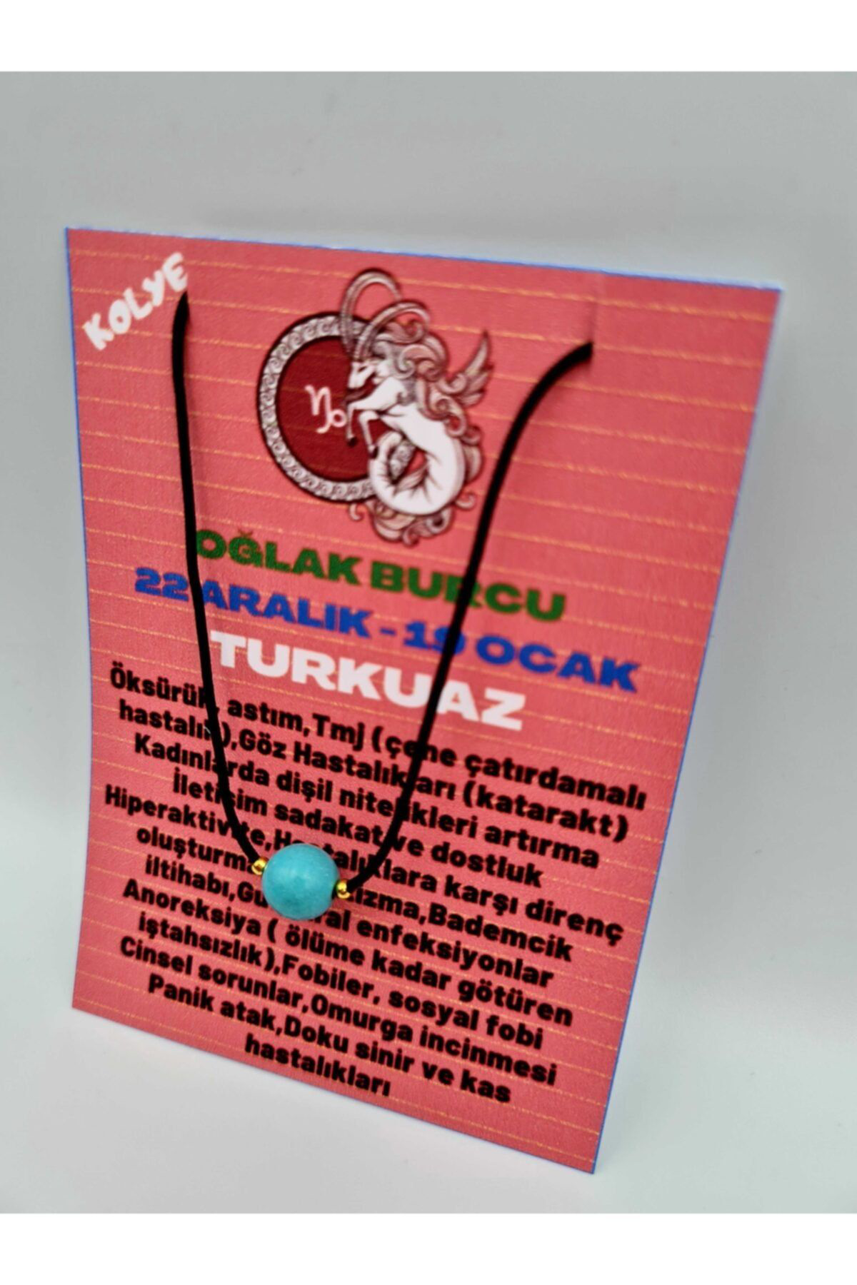 Sertifikalı Oğlak Burcu Turkuaz Taşı Doğal Taş Kolye