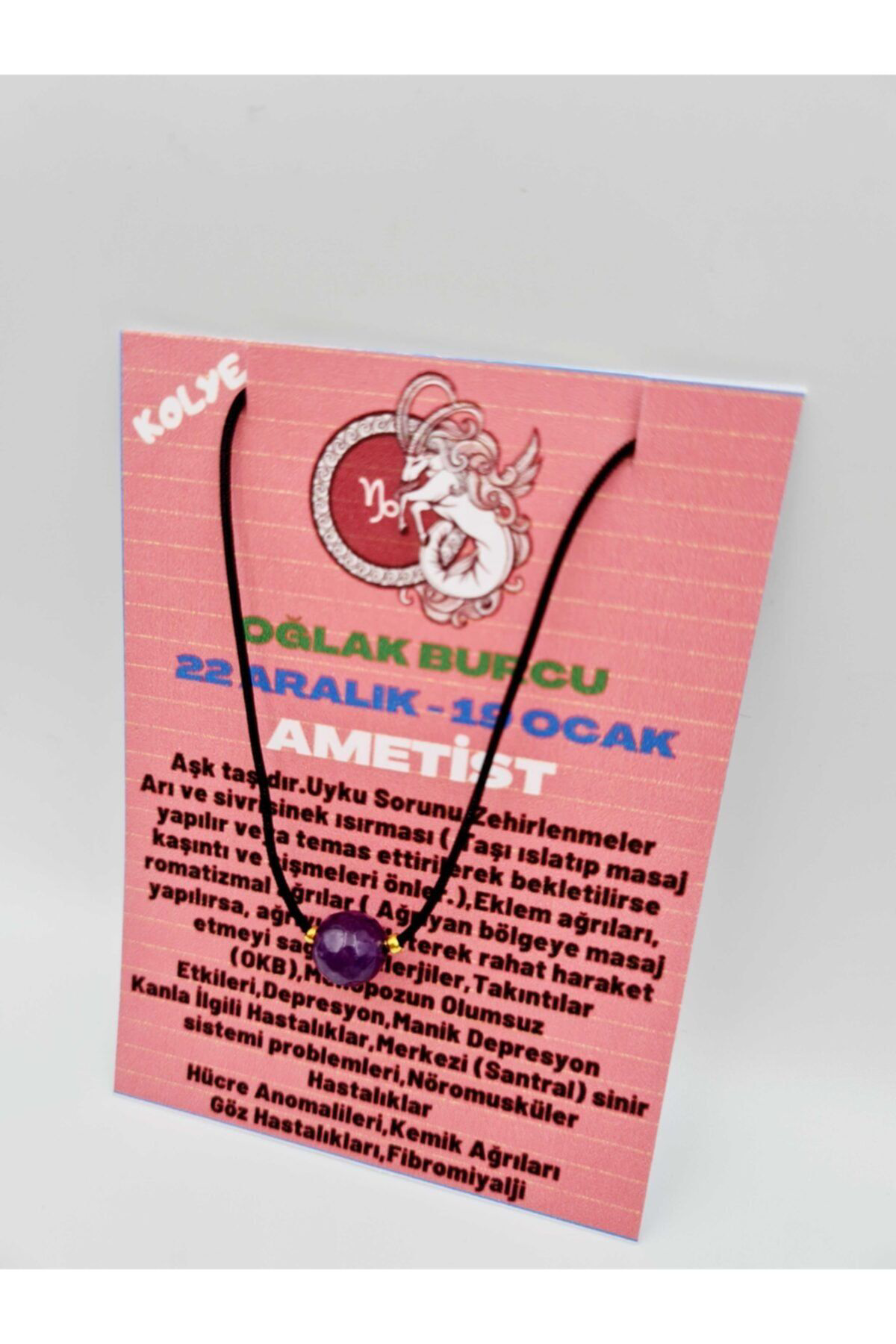Sertifikalı Oğlak Burcu Ametist Taşı Doğal Taş Kolye