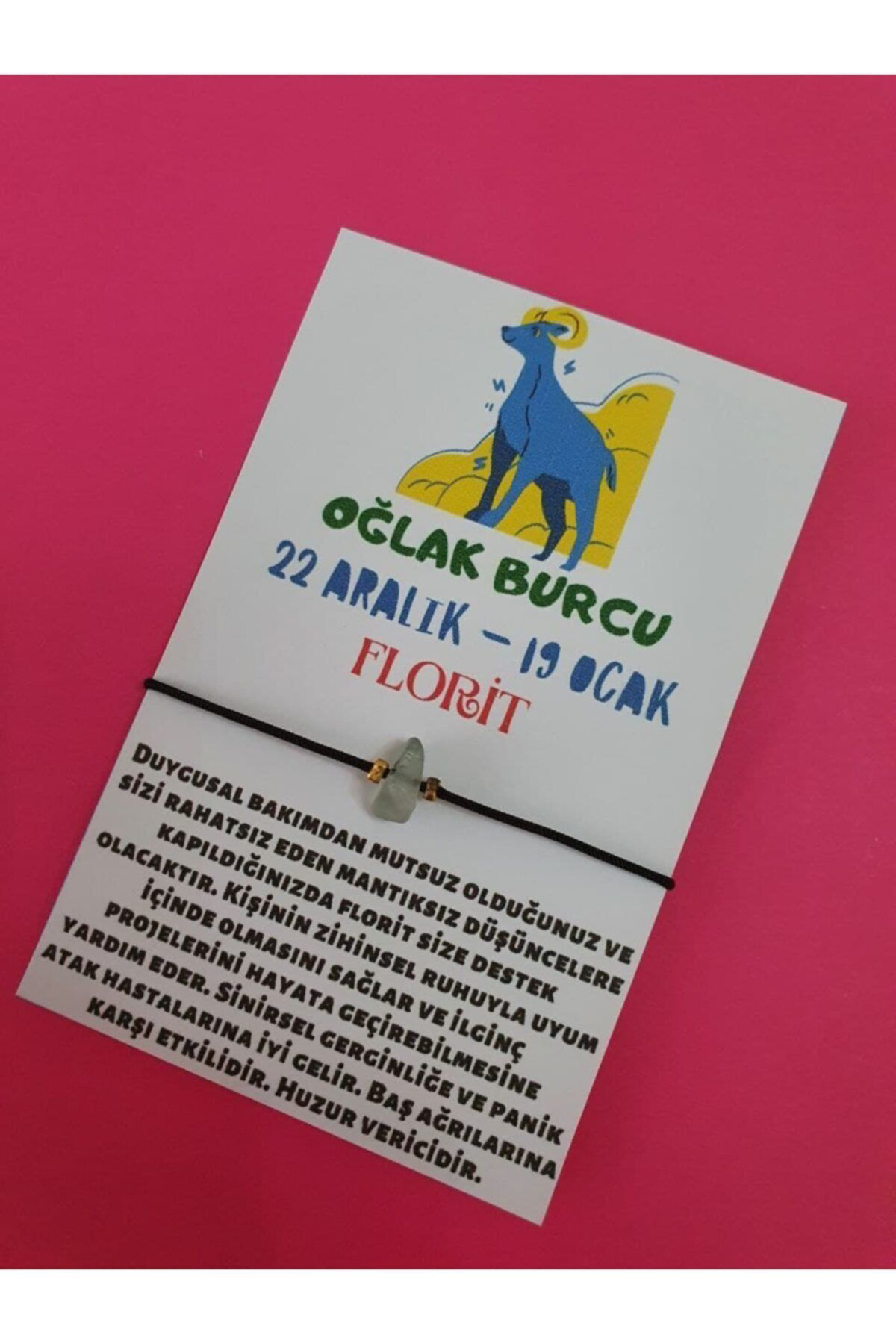 Gümüştel El Sanatlari Sertifikali Oğlak Burcu Florit Doğal Taşli İp Burç Bilekliği