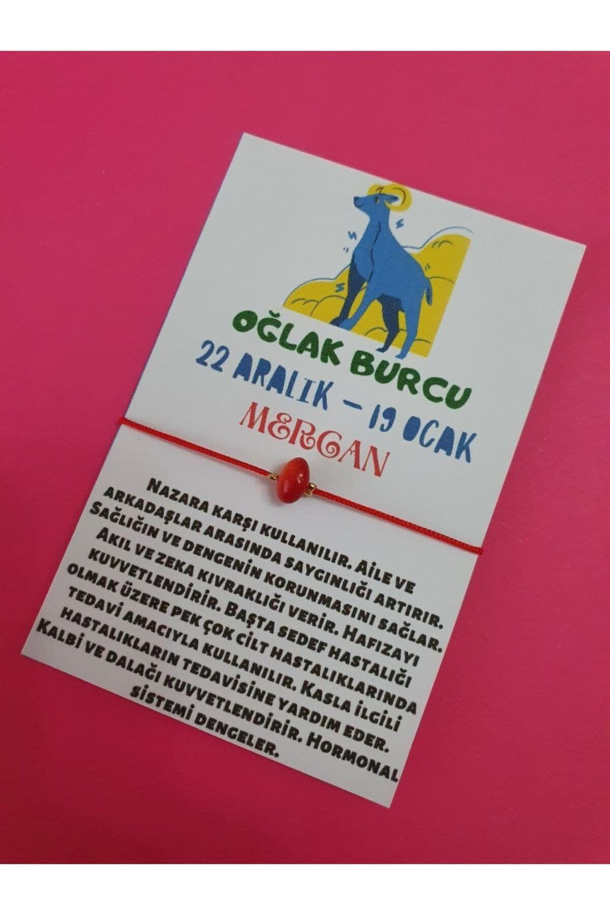 Gümüştel El Sanatlari Sertifikali Oğlak Burcu Mercan Doğal Taşli İp Burç Bilekliği