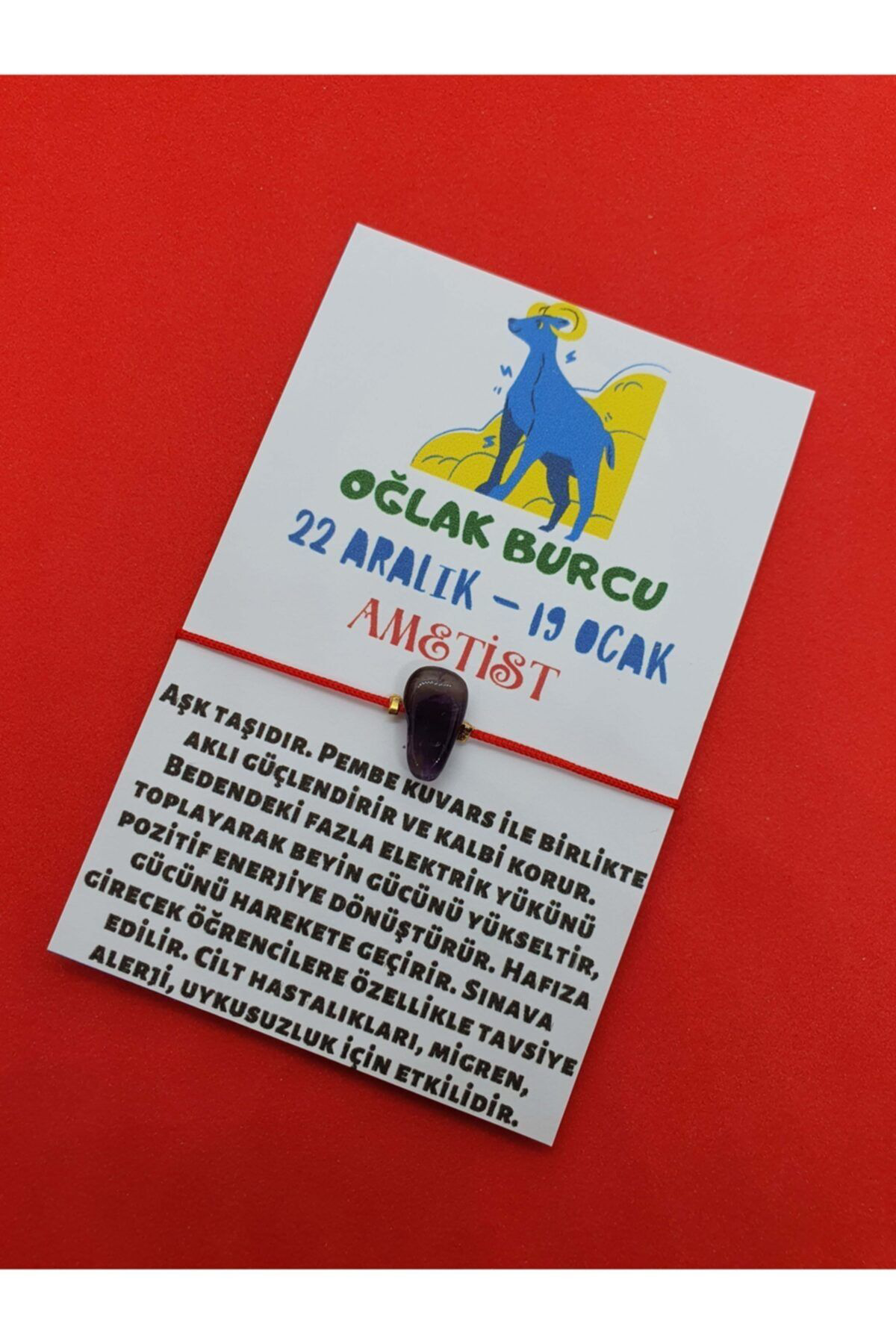 Sertifikalı Oğlak Burcu Ametist Doğal Taşlı Ip Burç Bilekliği