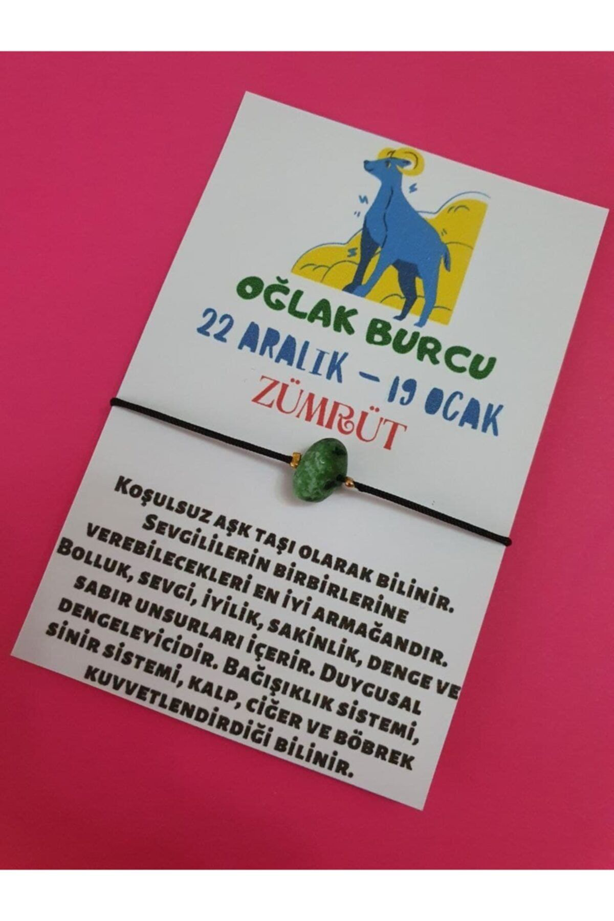 Sertifikalı Oğlak Burcu Zümrüt Doğal Taşlı Ip Burç Bilekliği