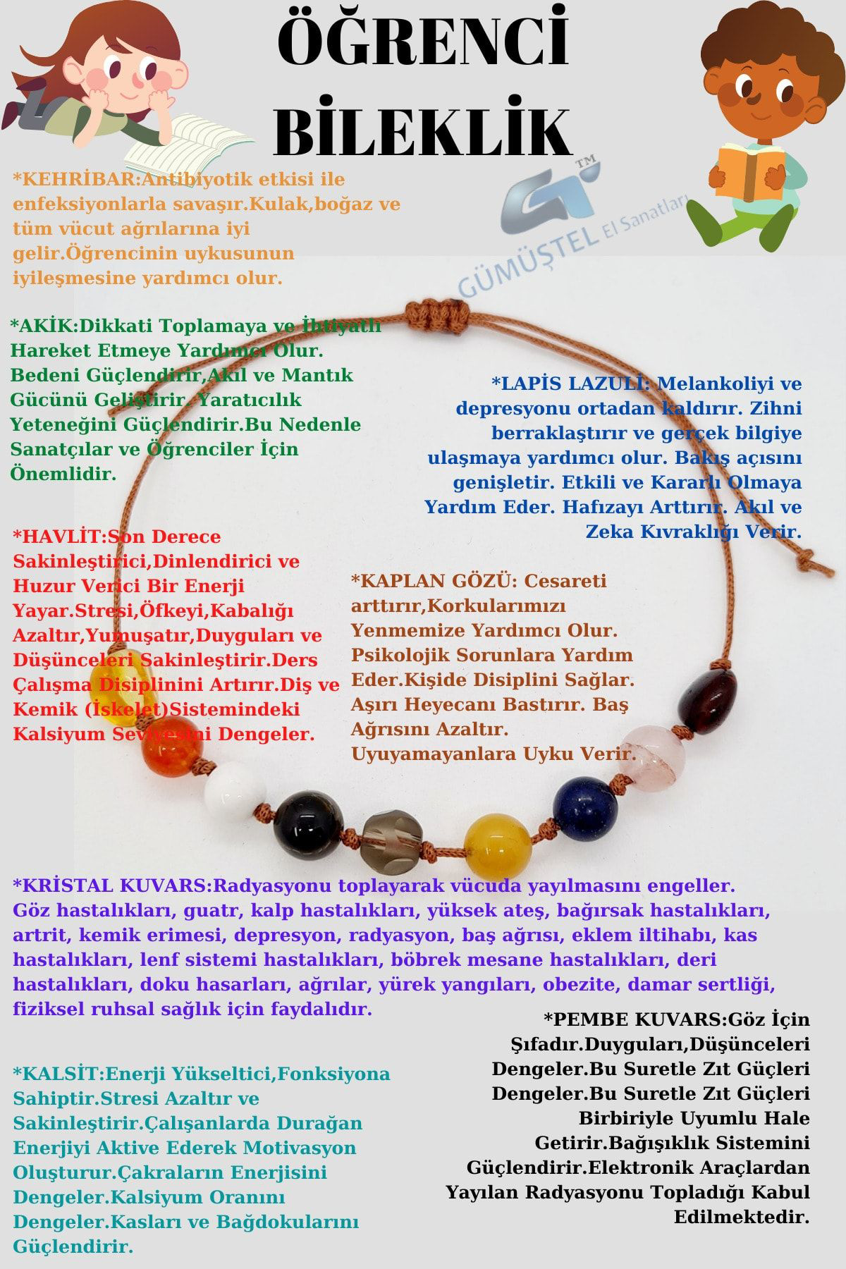 Sertifikalı Öğrenci Bileklik Kehribar,akik,havlit,k.gözü D.kuvars
