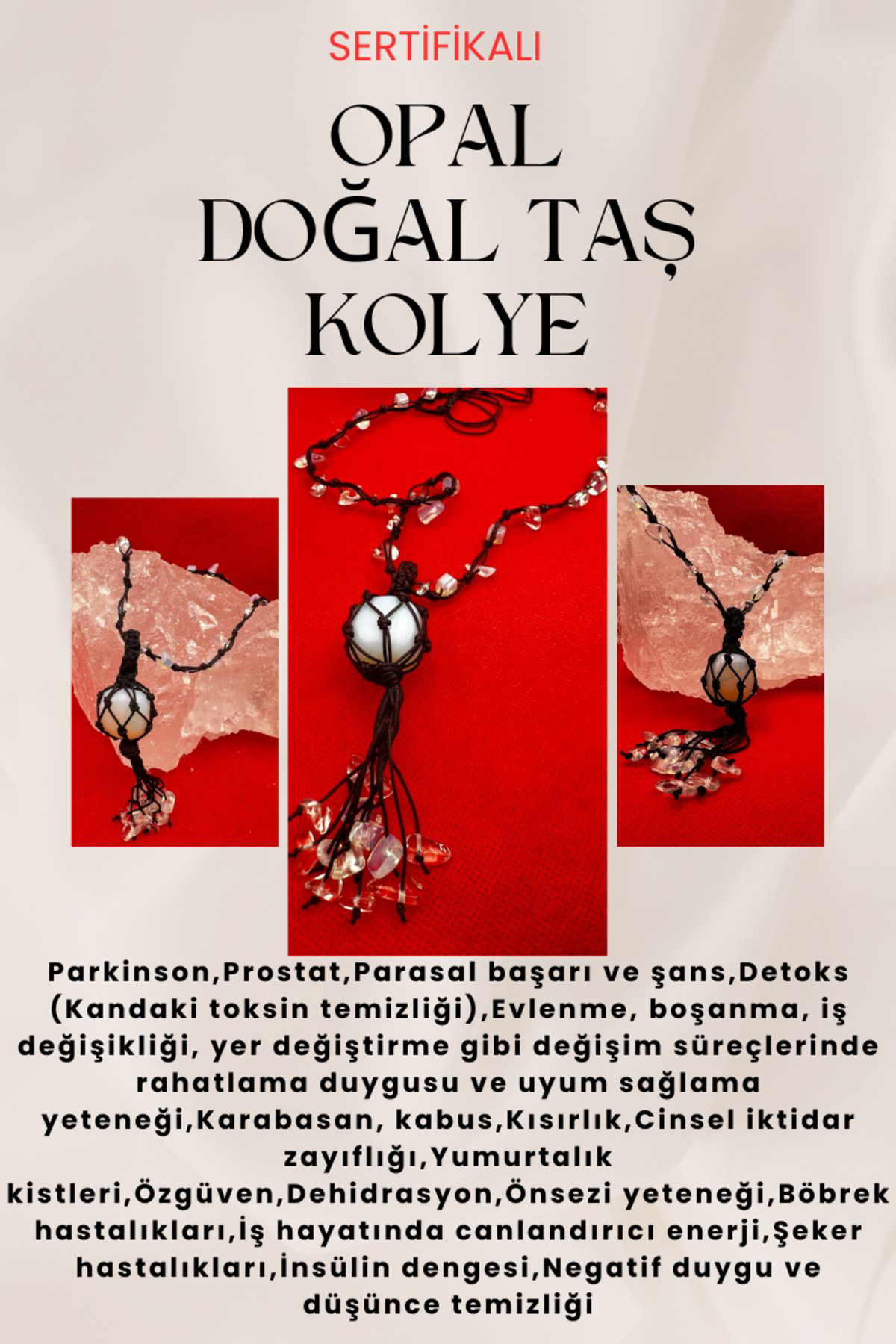 Sertifikalı Opal Doğal Taş Kolye El Yapımı Handmade A Kalite