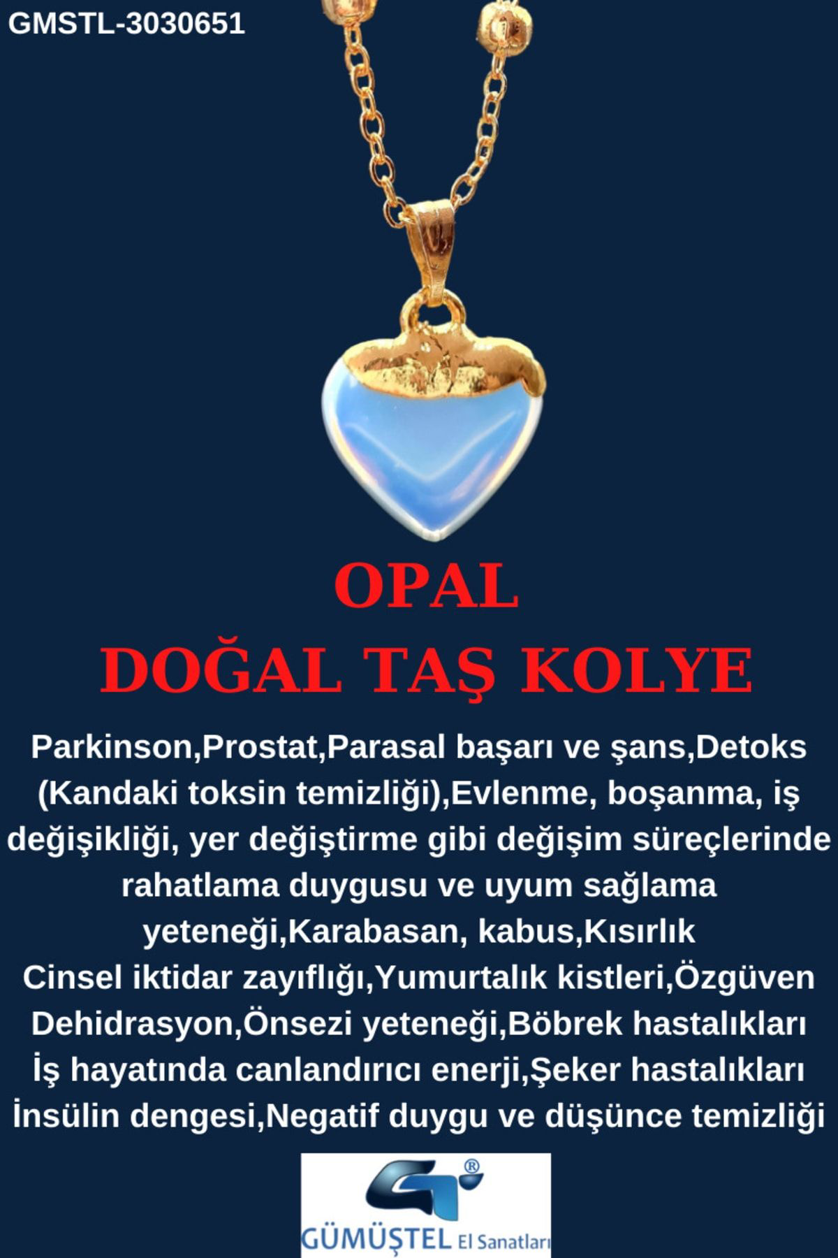 Sertifikalı Opal Doğal Taş Kalp Tasarım Kolye Özel Tasarım Zincir