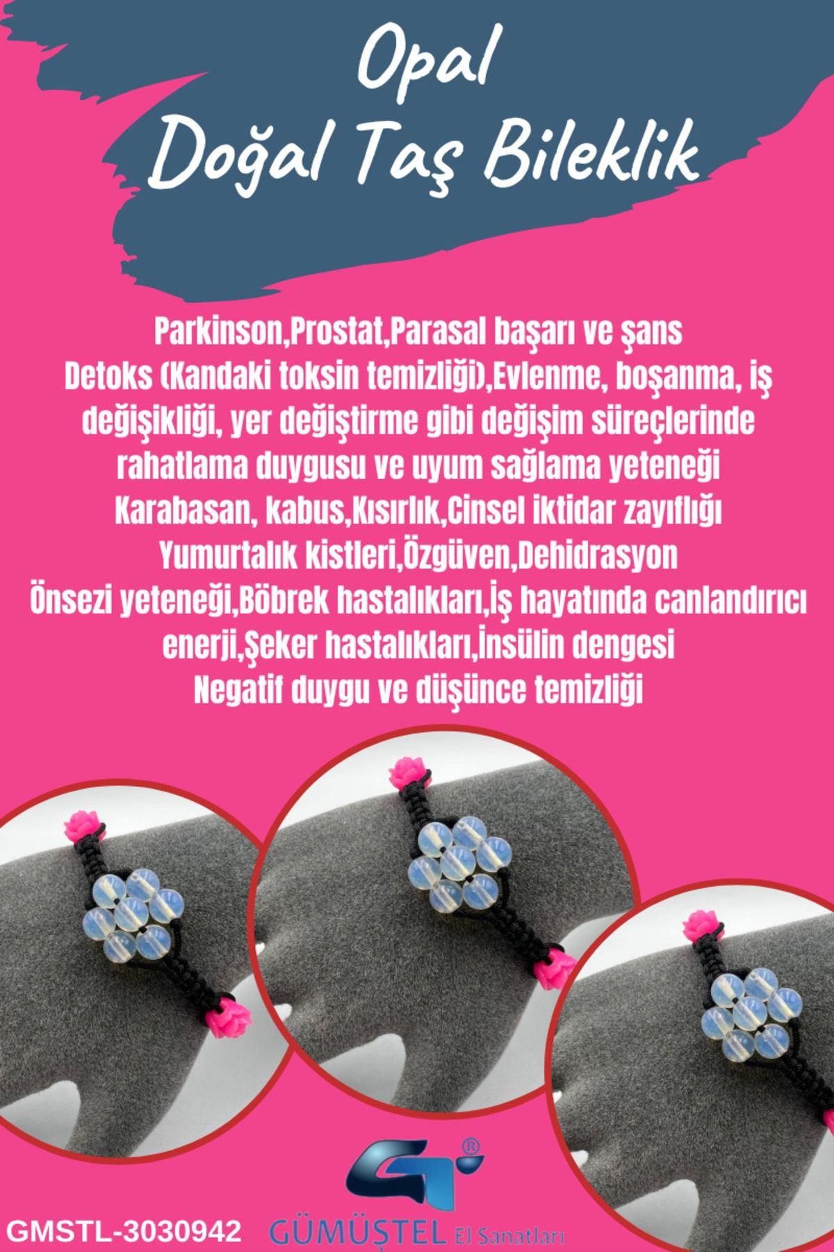 Sertifikalı Opal Doğal Taş Bileklik Asansörlü Kilit Sistemi Aaa K