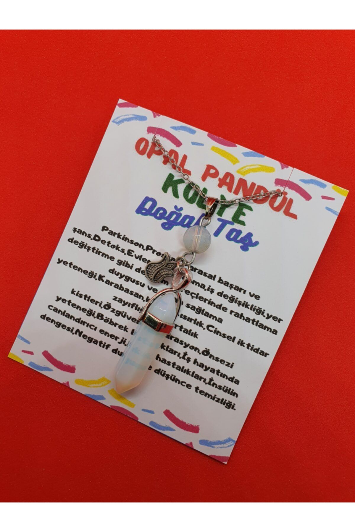 Gümüştel El Sanatlari Sertifikali Opal Taşi Pandül Lale Kolye Doğal Taş Özel Tasarim Mo