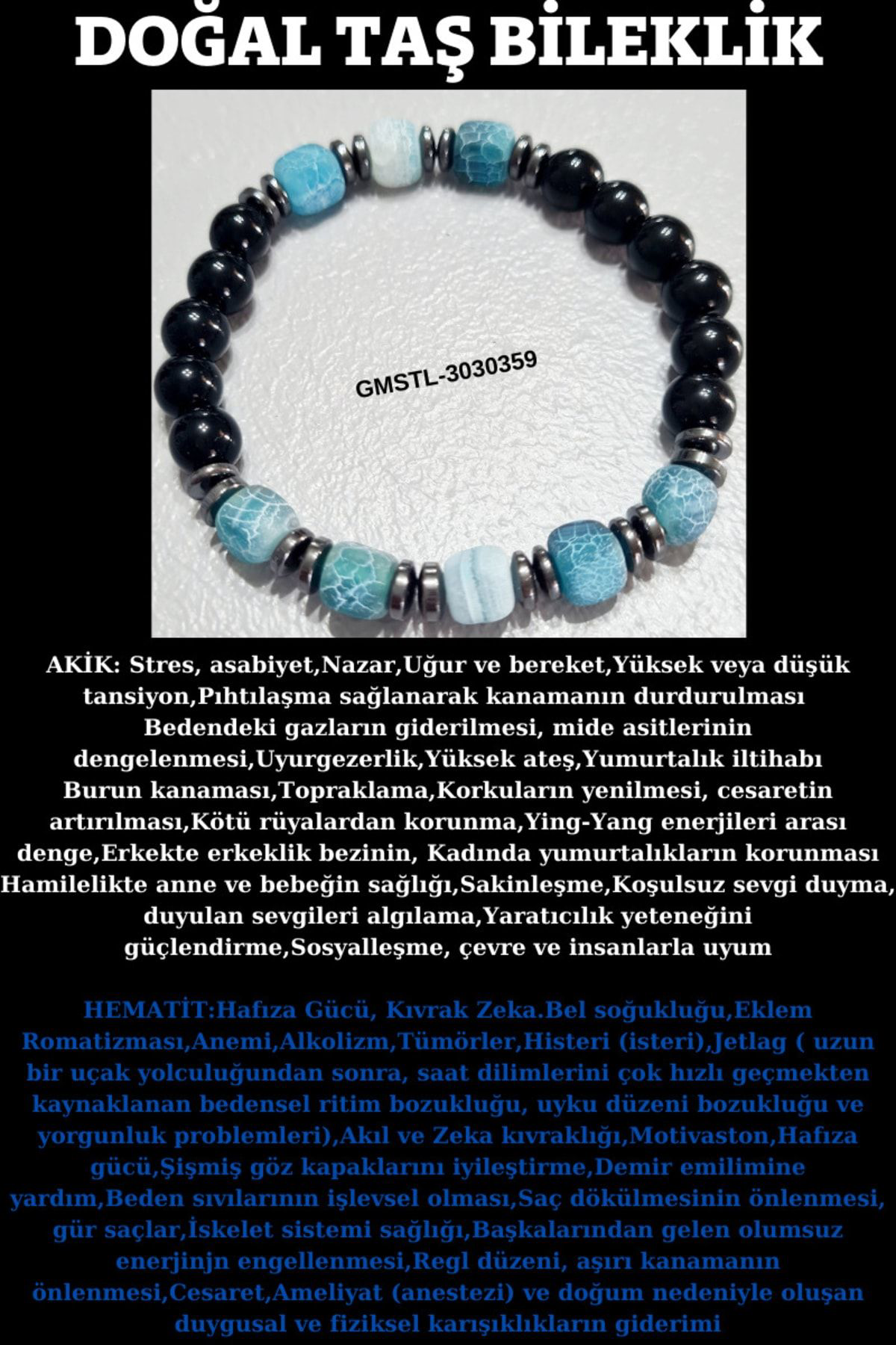 Sertifikalı Orijinal Doğal Taş Bileklik Akik Hematit Sürpriz Hedi