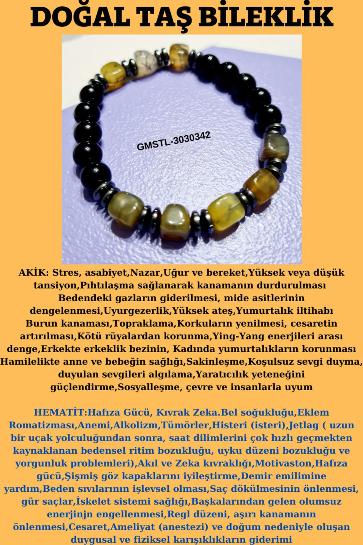 Sertifikalı Orijinal Doğal Taş Bileklik Akik Hematit Sürpriz Hedi