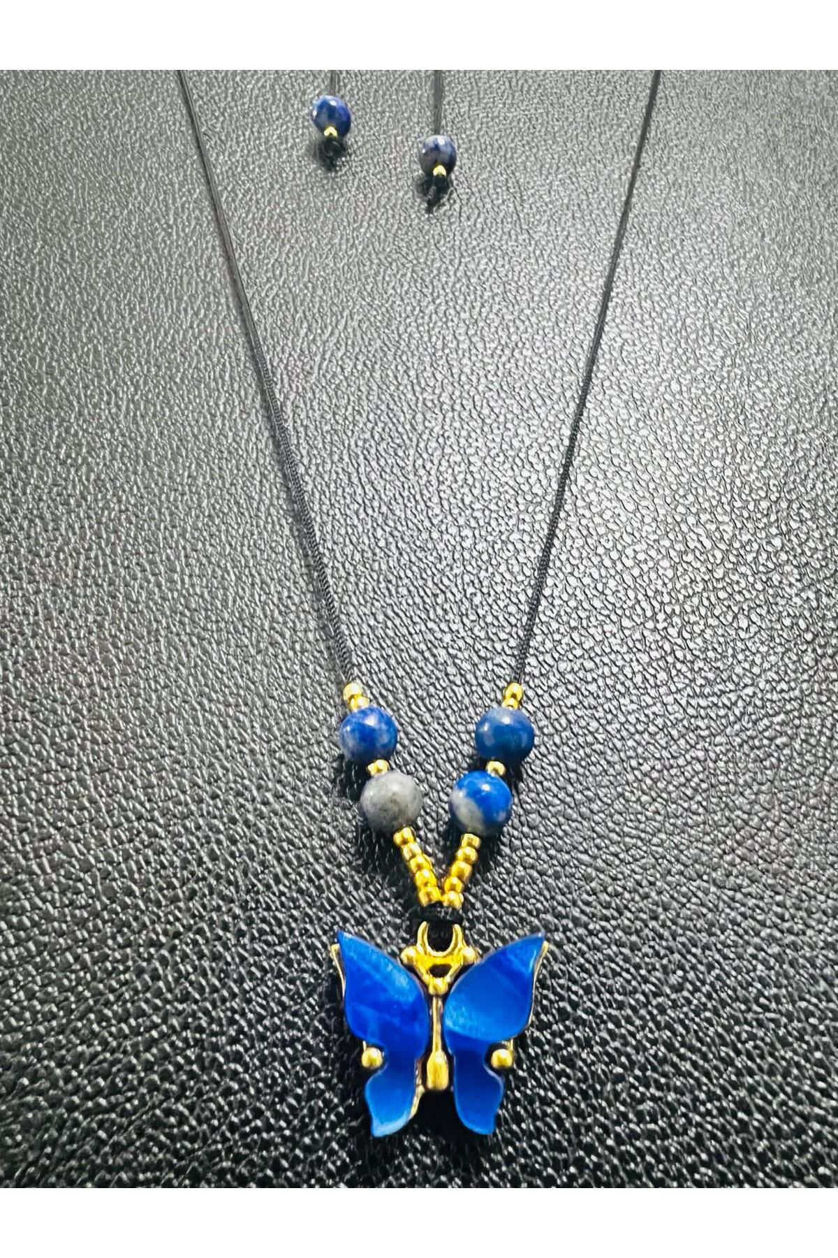 Sertifikalı Orijinal Lapis Lazuli & Sedef Doğal Taş Kolye Kelebek Sertifikalı Orijinal Lapis Lazuli & Sedef Doğal Taş Kolye Kelebek