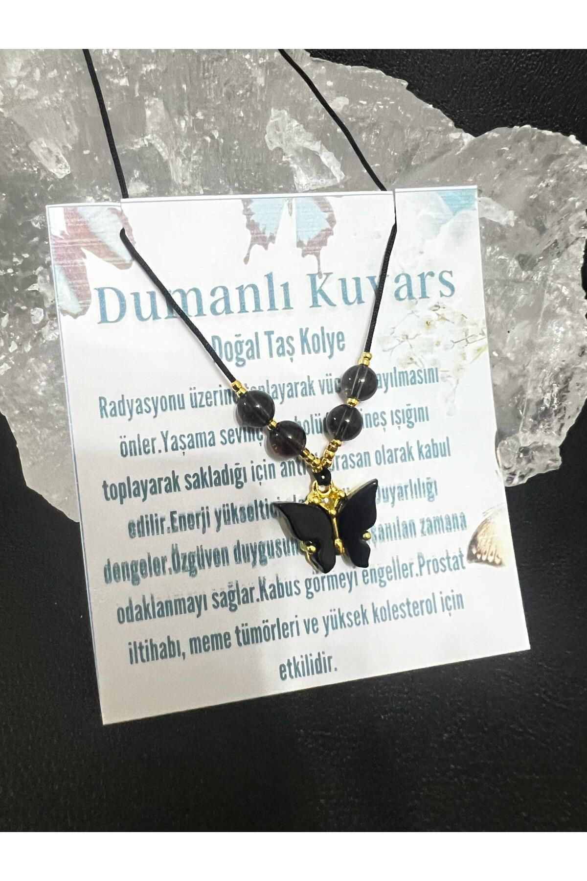 Sertifikalı Orijinal Dumanlı Kuvars & Sedef Doğal Taş Kolye Keleb