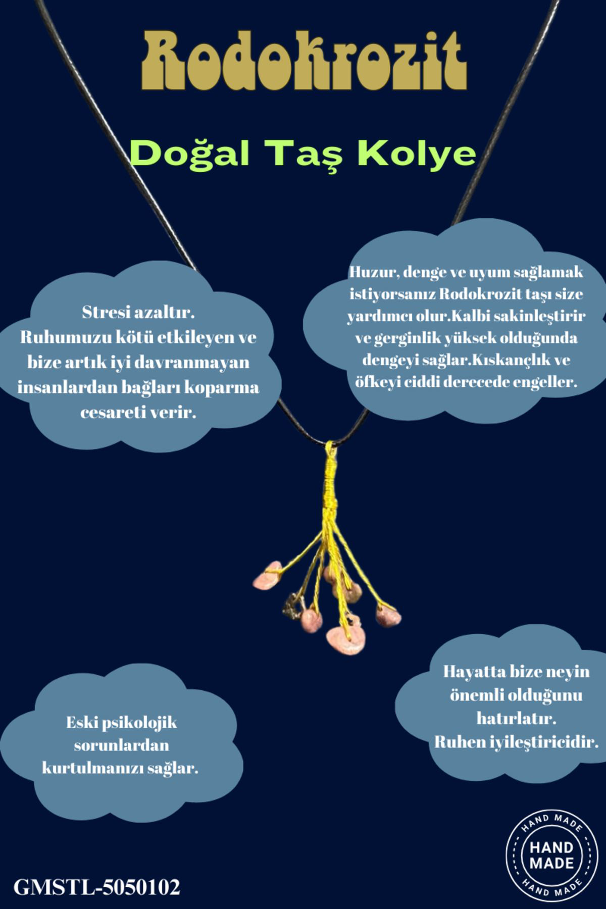Sertifikalı Orijinal Doğal Taş Rodokrozit Taşı El Yapımı Bakır Te
