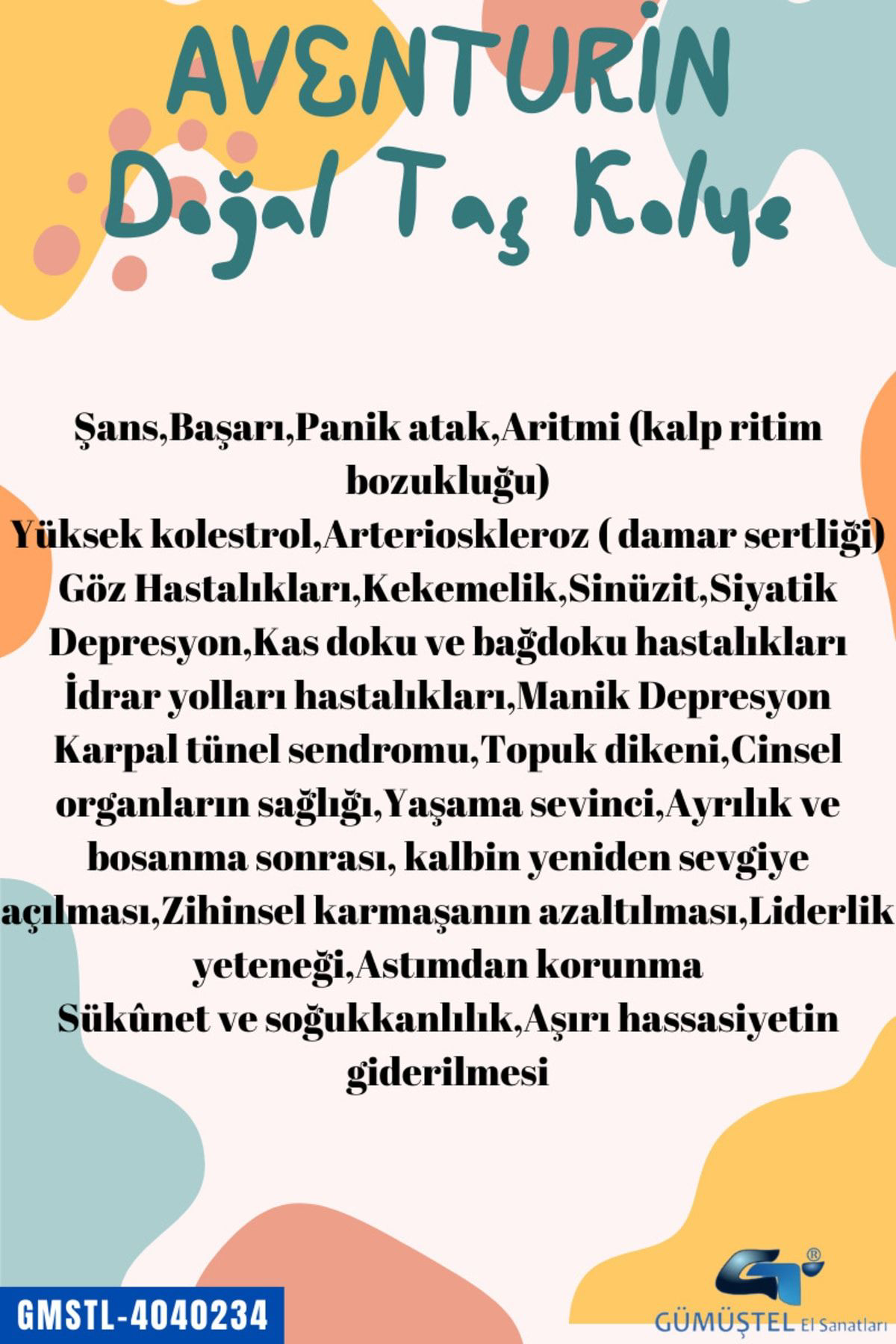 Gümüştel El Sanatlari Sertifikali Orijinal İşlenmemiş Doğal Taş Aventurin Kolye Sürpriz