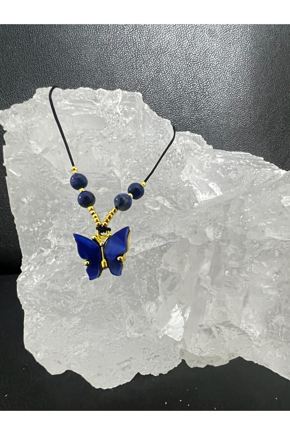 Sertifikalı Orijinal Lapis Lazuli & Sedef Doğal Taş Kolye Kelebek Sertifikalı Orijinal Lapis Lazuli & Sedef Doğal Taş Kolye Kelebek