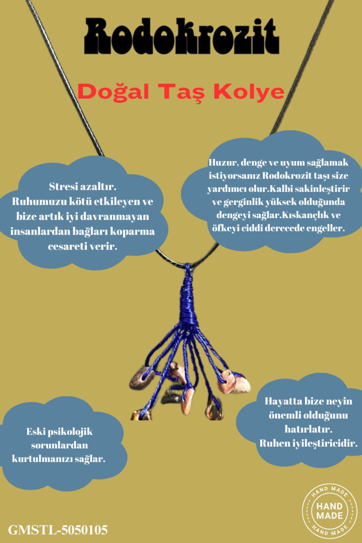 Sertifikalı Orijinal Doğal Taş Rodokrozit Taşı El Yapımı Bakır Te
