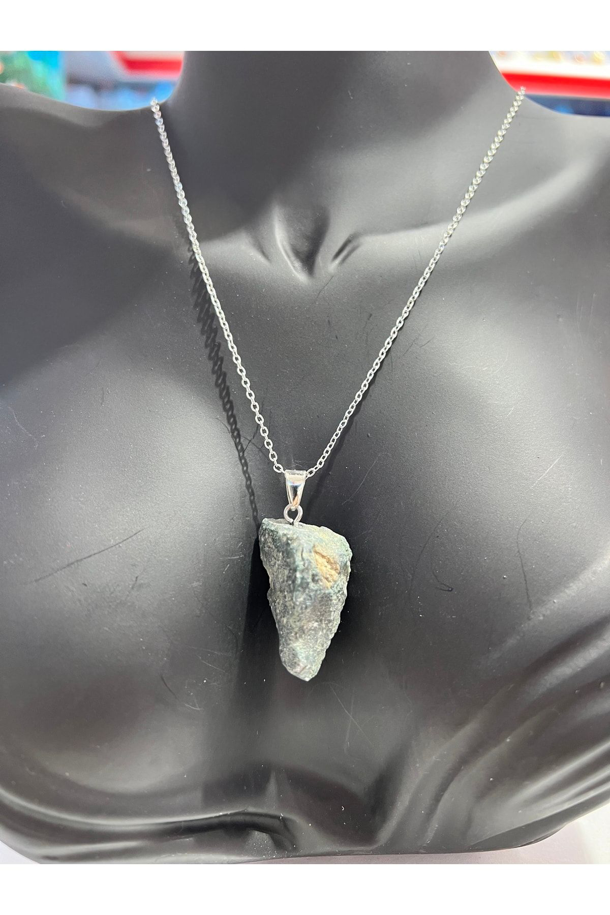 Gümüştel El Sanatlari Sertifikali Orijinal İşlenmemiş Doğal Taş Moss Agate Kolye Unisex