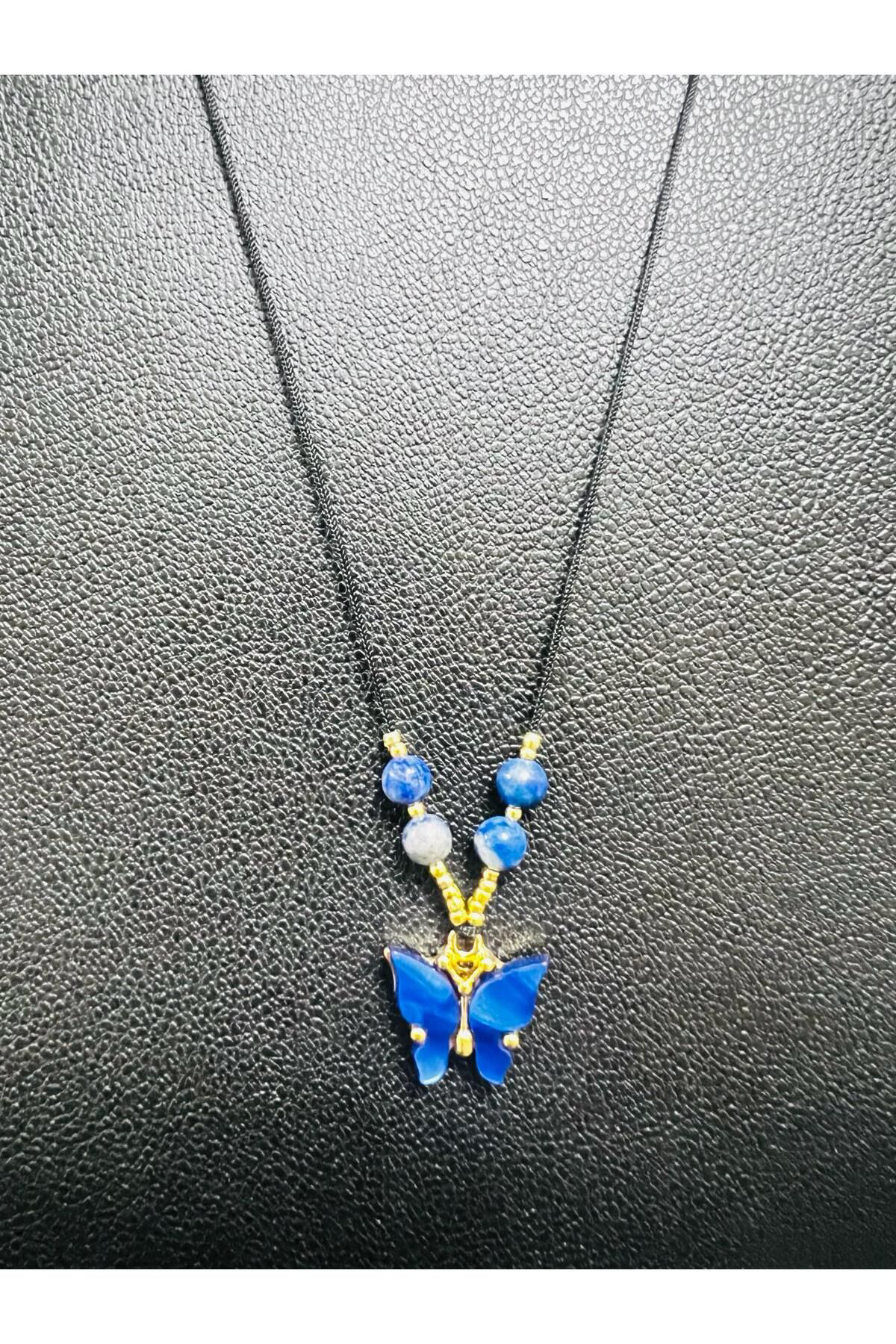 Sertifikalı Orijinal Lapis Lazuli & Sedef Doğal Taş Kolye Kelebek Sertifikalı Orijinal Lapis Lazuli & Sedef Doğal Taş Kolye Kelebek