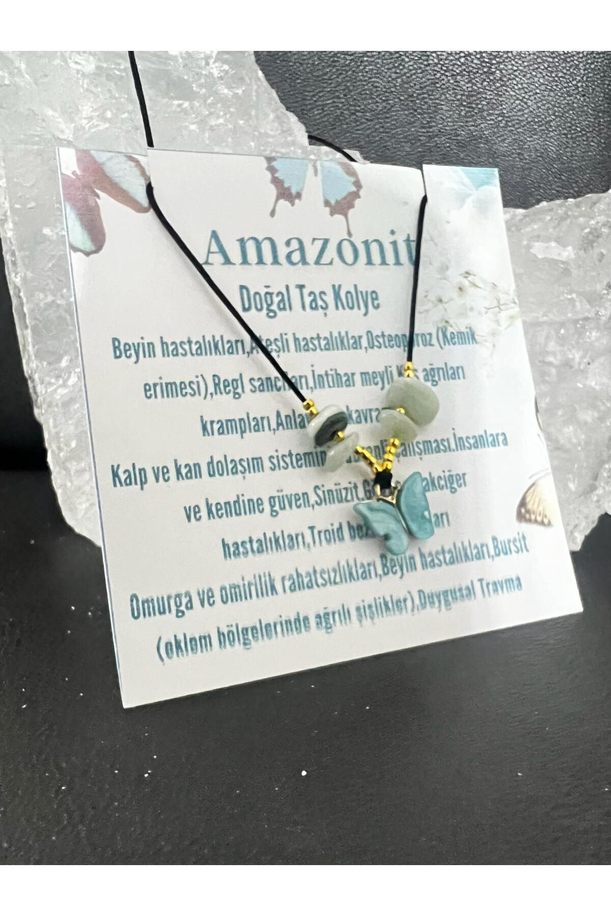 Sertifikalı Orijinal Amazonit & Sedef Doğal Taş Kolye Kelebek Det Sertifikalı Orijinal Amazonit & Sedef Doğal Taş Kolye Kelebek Det