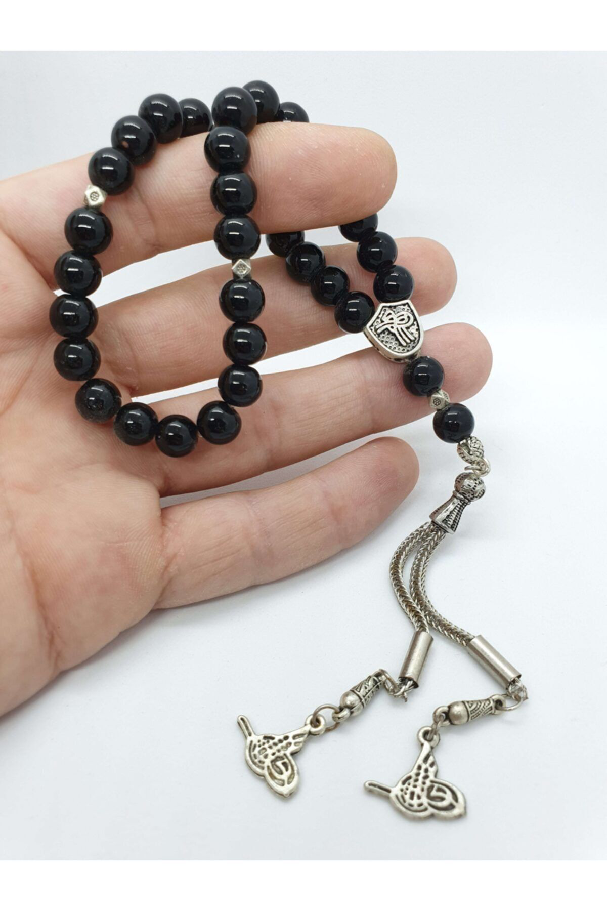 Gümüştel El Sanatlari Sertifikali Orijinal Doğal Taş Parlak Oniks Taşi 8Mm Tesbih