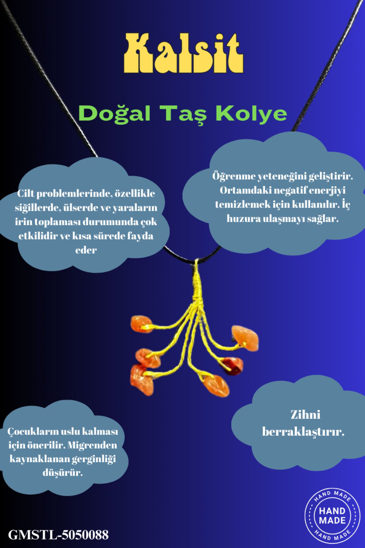 Sertifikalı Orijinal Doğal Taş Kalsit Taşı El Yapımı Bakır Tel Sa