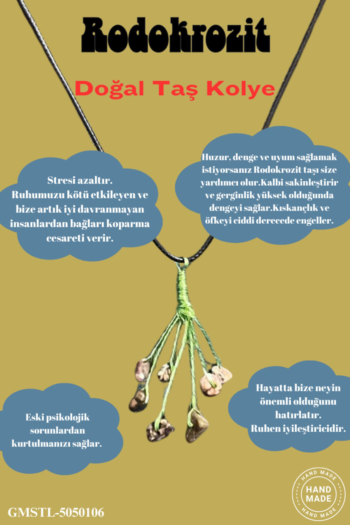 Sertifikalı Orijinal Doğal Taş Rodokrozit Taşı El Yapımı Bakır Te