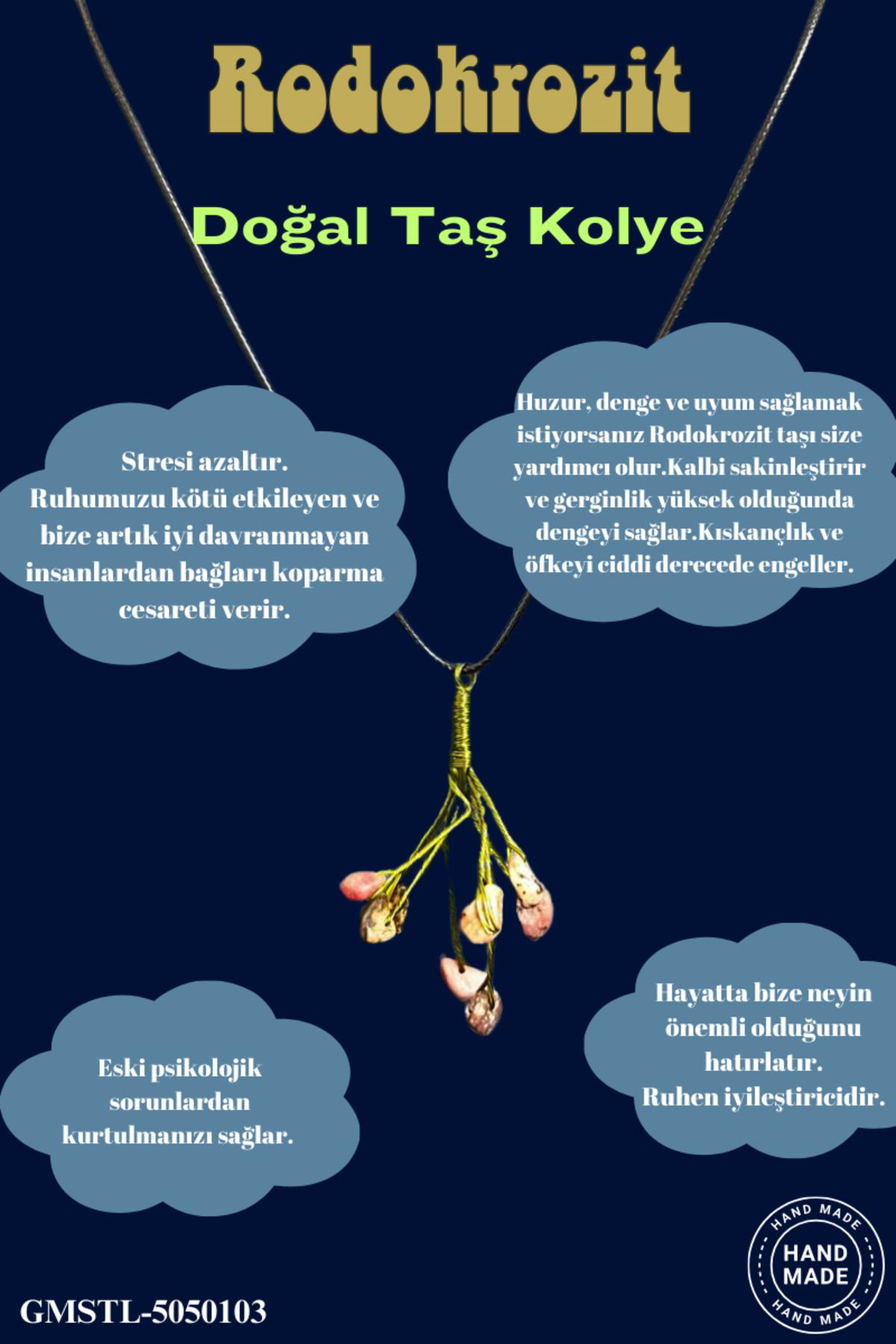 Sertifikalı Orijinal Doğal Taş Rodokrozit Taşı El Yapımı Bakır Te