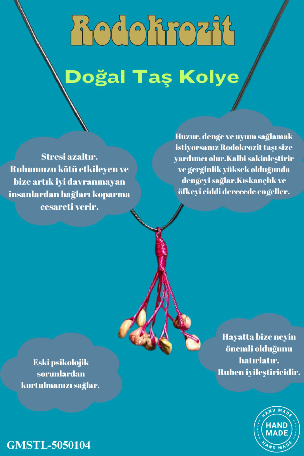 Sertifikalı Orijinal Doğal Taş Rodokrozit Taşı El Yapımı Bakır Te